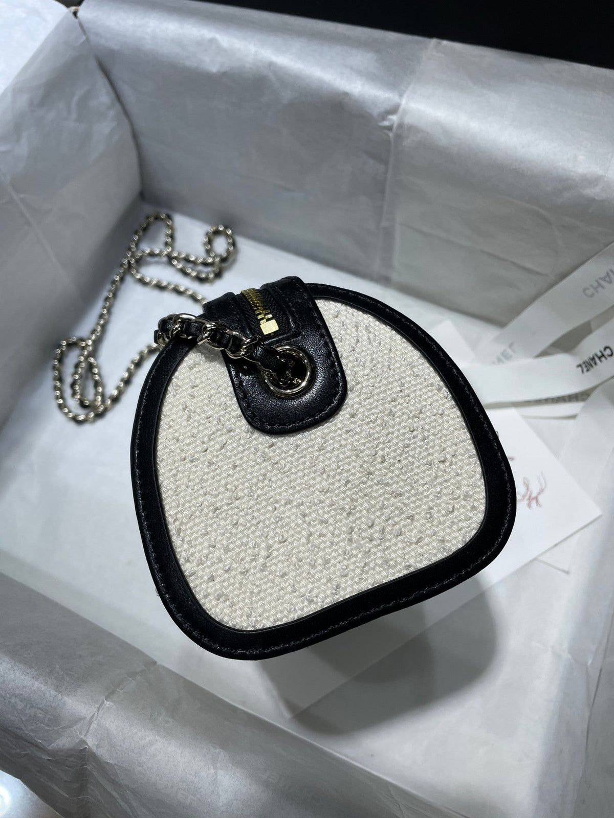 CC Bowling Bag Chain Strap 18.5cm Black White Lambskin & Canvas 292137