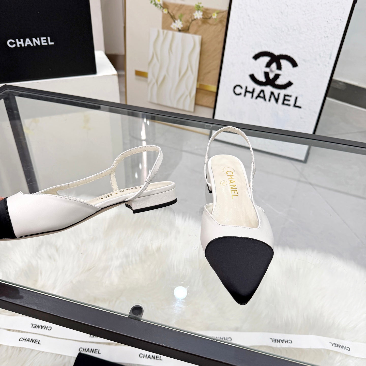 CC Slingback Flats White Cowhide Leather 873862