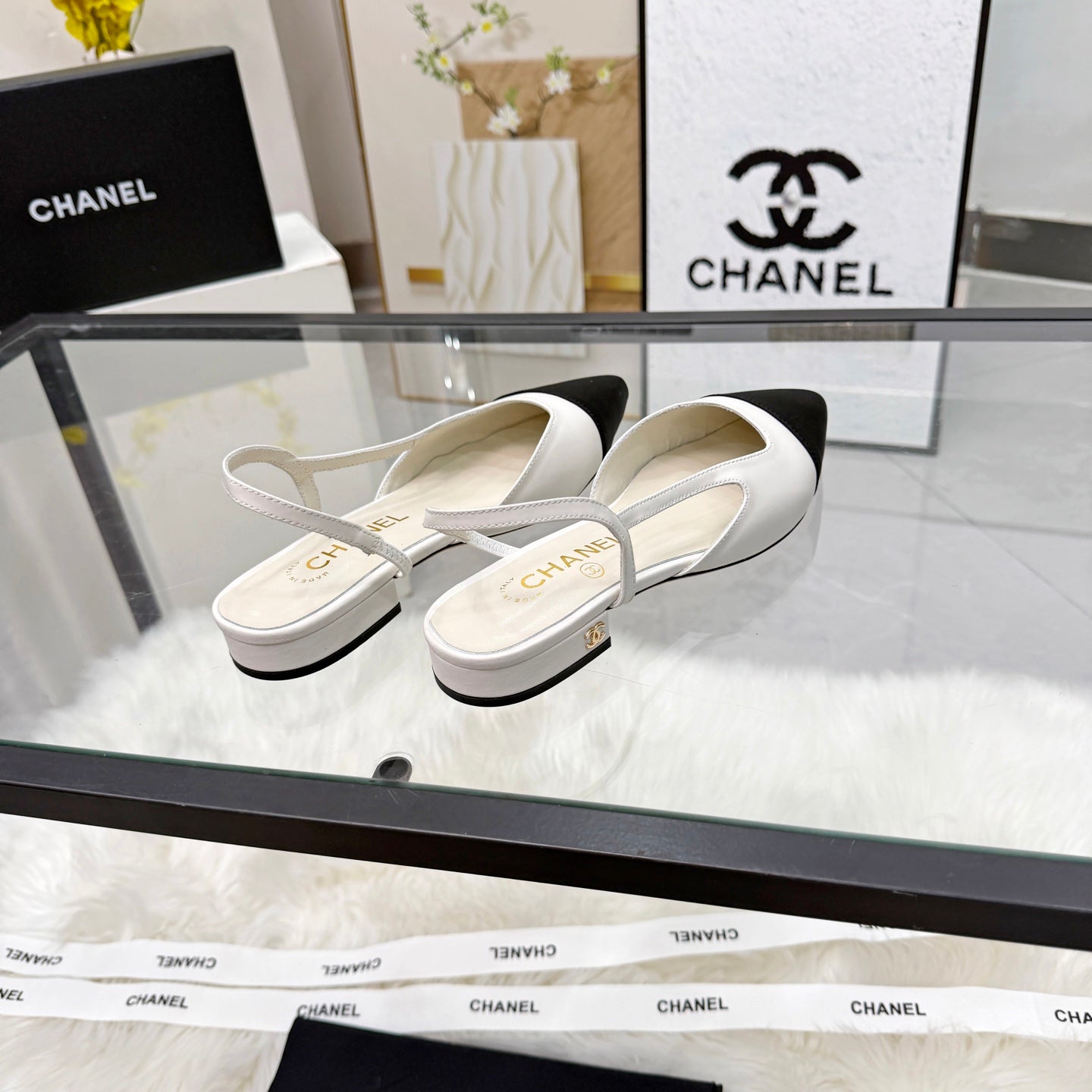 CC Slingback Flats White Cowhide Leather 873862