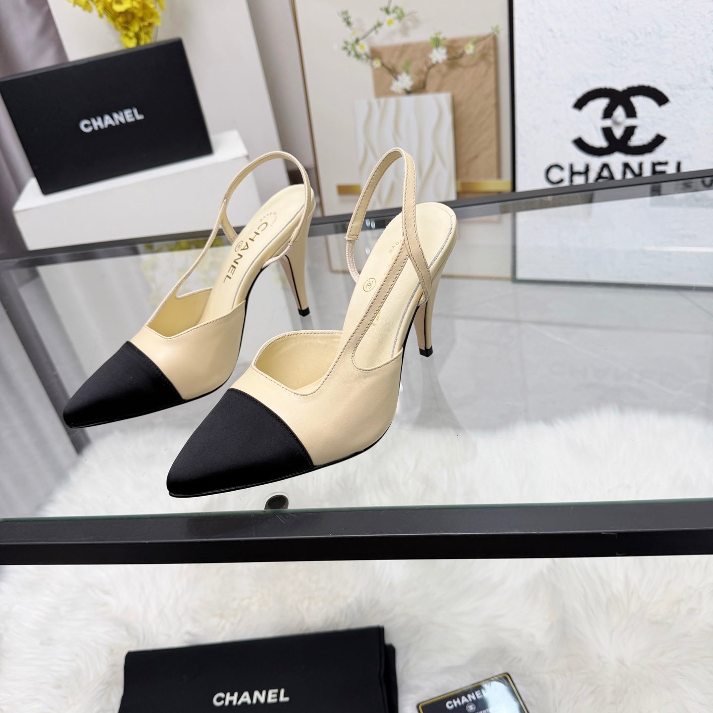 CC Slingback Pumps Beige Cowhide Leather 873845
