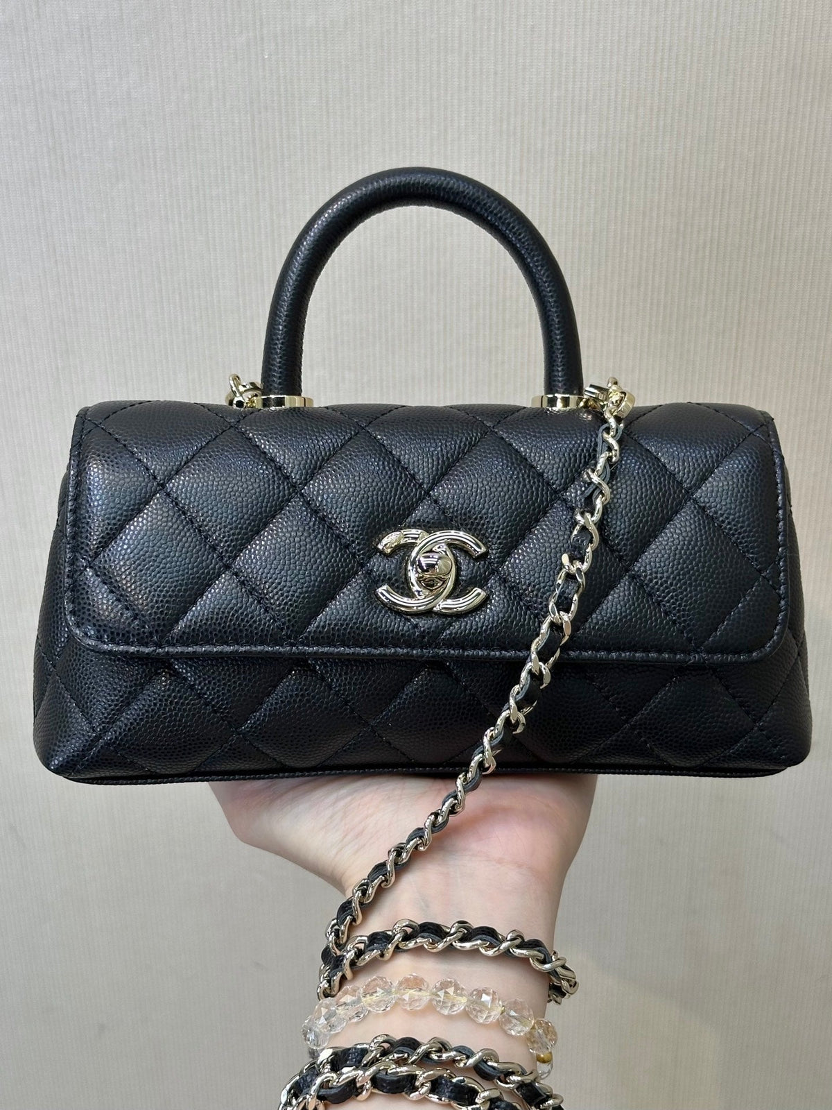 CC Coco Handle Bag 21cm Grained Calfskin Leather