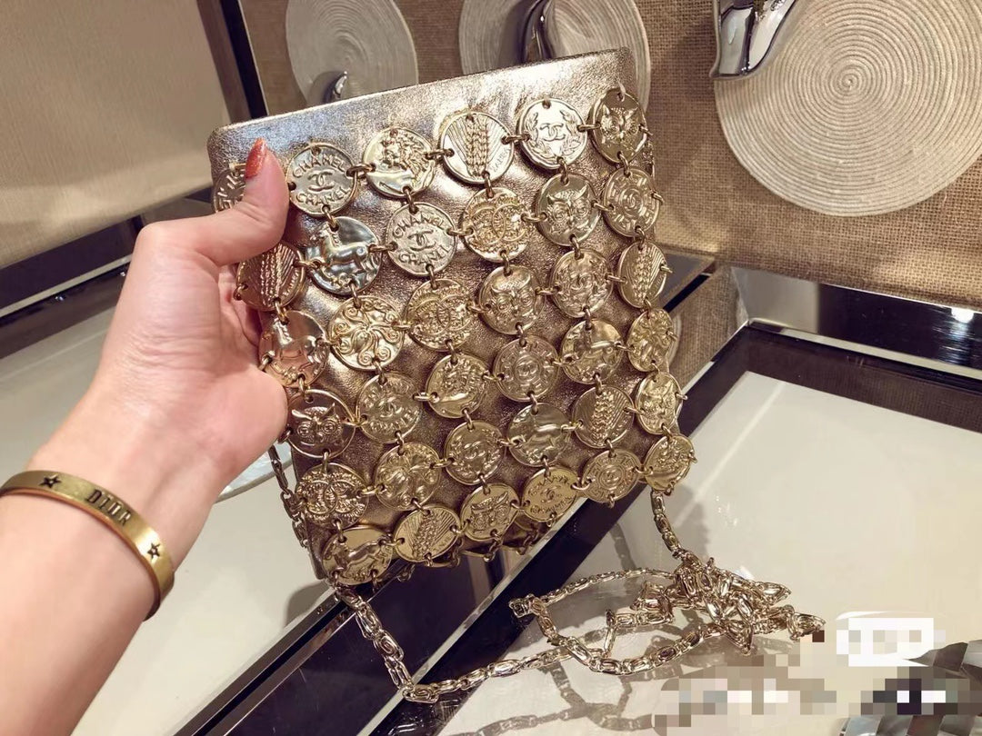CC Paris-Greece Medallion Crossbody Bag 19 Gold Lambskin Leather