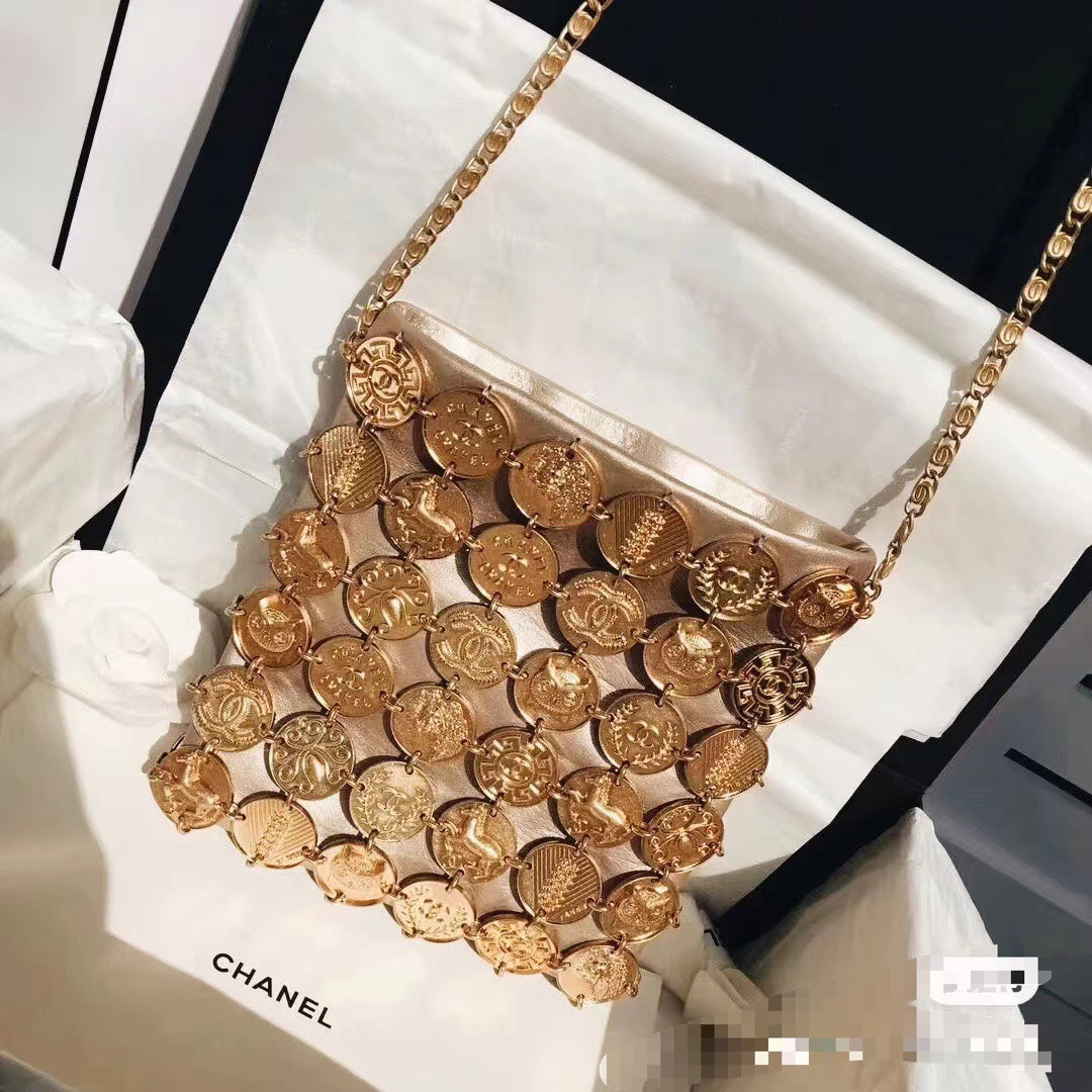 CC Paris-Greece Medallion Crossbody Bag 19 Gold Lambskin Leather