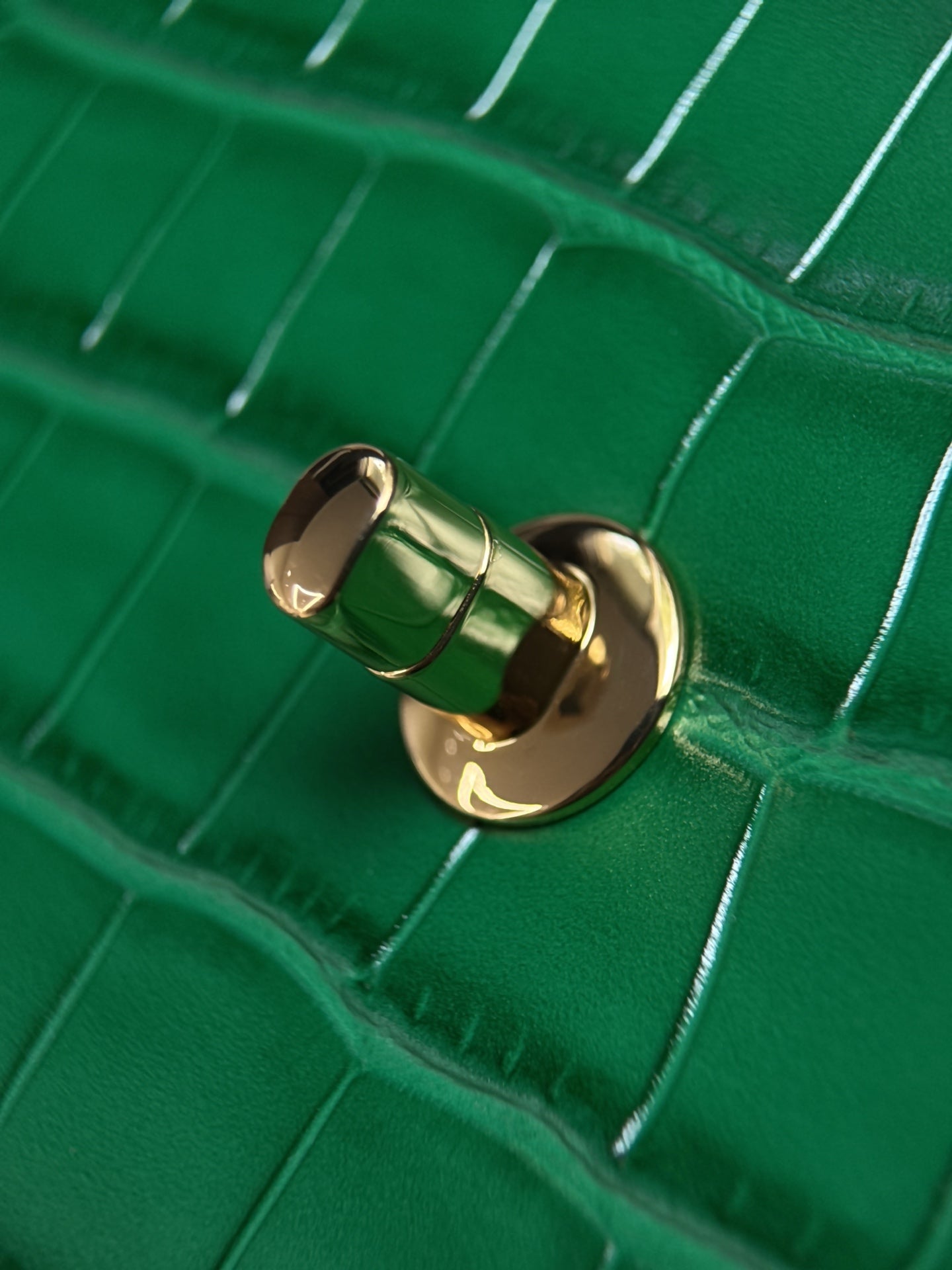 CC Mini Flap Bag with Top Handle Green Crocodile Embossed Calfskin