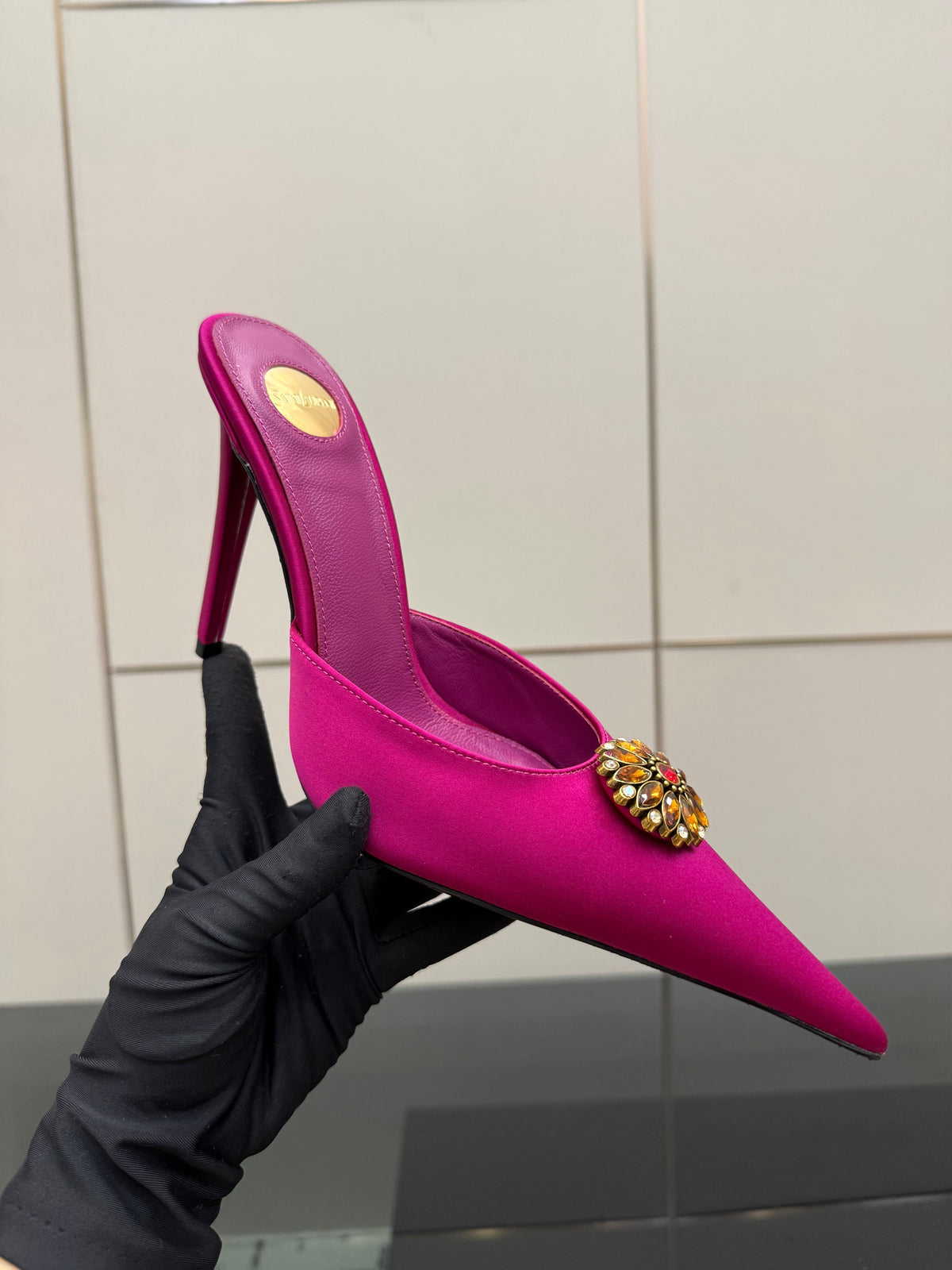 YSL Cosmo Crystal Mules 100mm Pink Calfskin Leather 894618