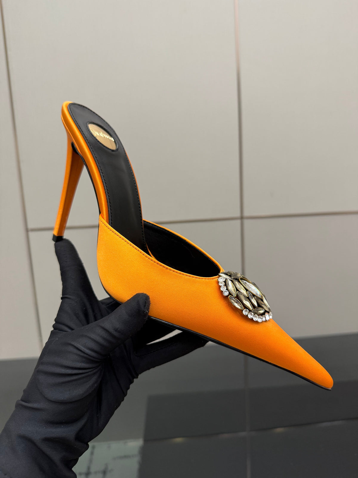 YSL Cosmo Crystal Mules 100mm Orange Calfskin Leather 894613