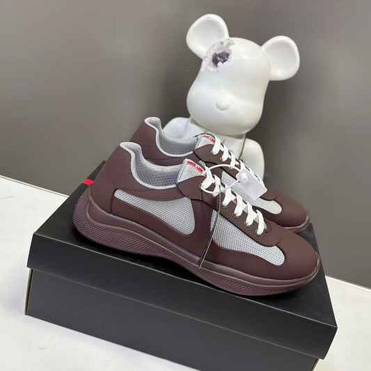 Prad America's Cup Logo Tag Sneakers Brown Soft Rubber & Bike Fabric 951924