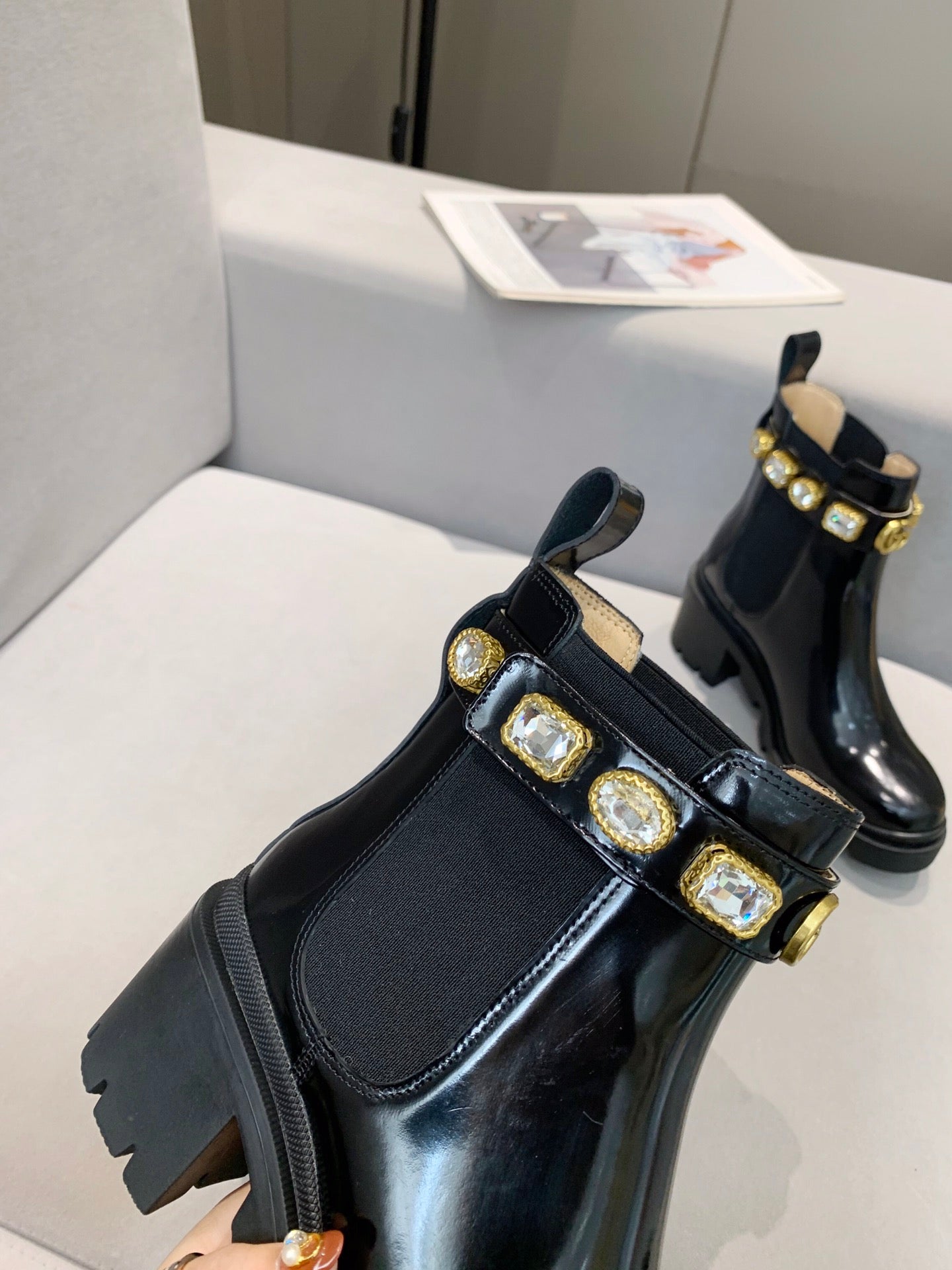 GG ankle boots logo double G black sheepskin