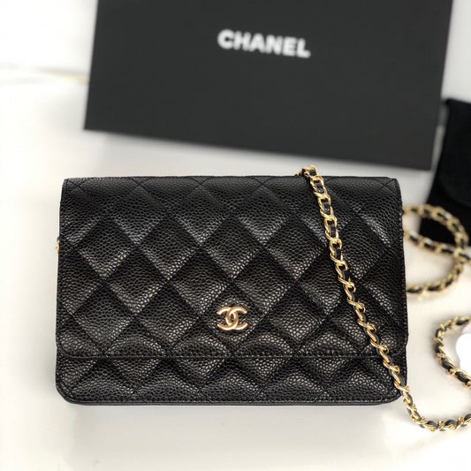 CC WOC Fortune Bag Black Quilted Caviar Leather 223299