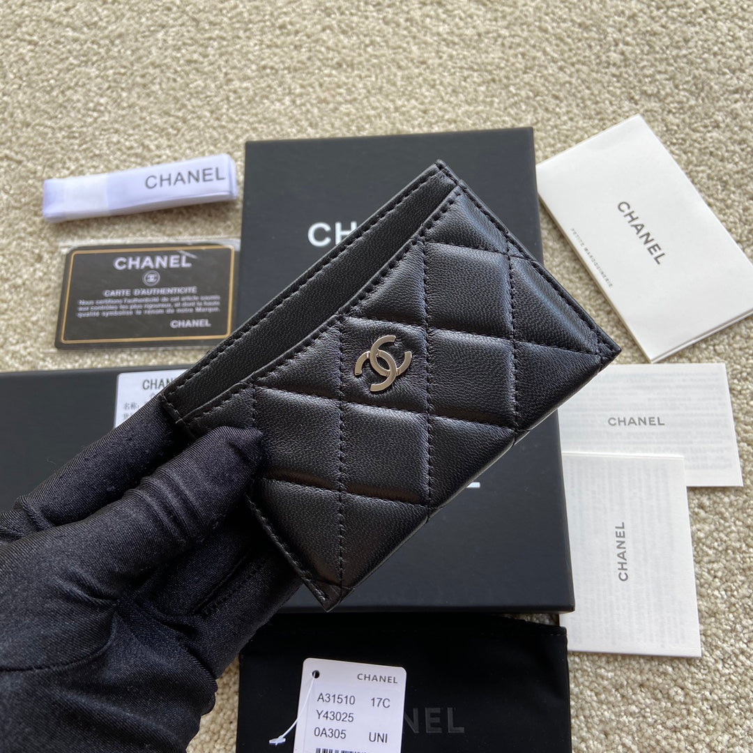 CC Classic Card Holder Black Sheepskin Sliver Steel 173997