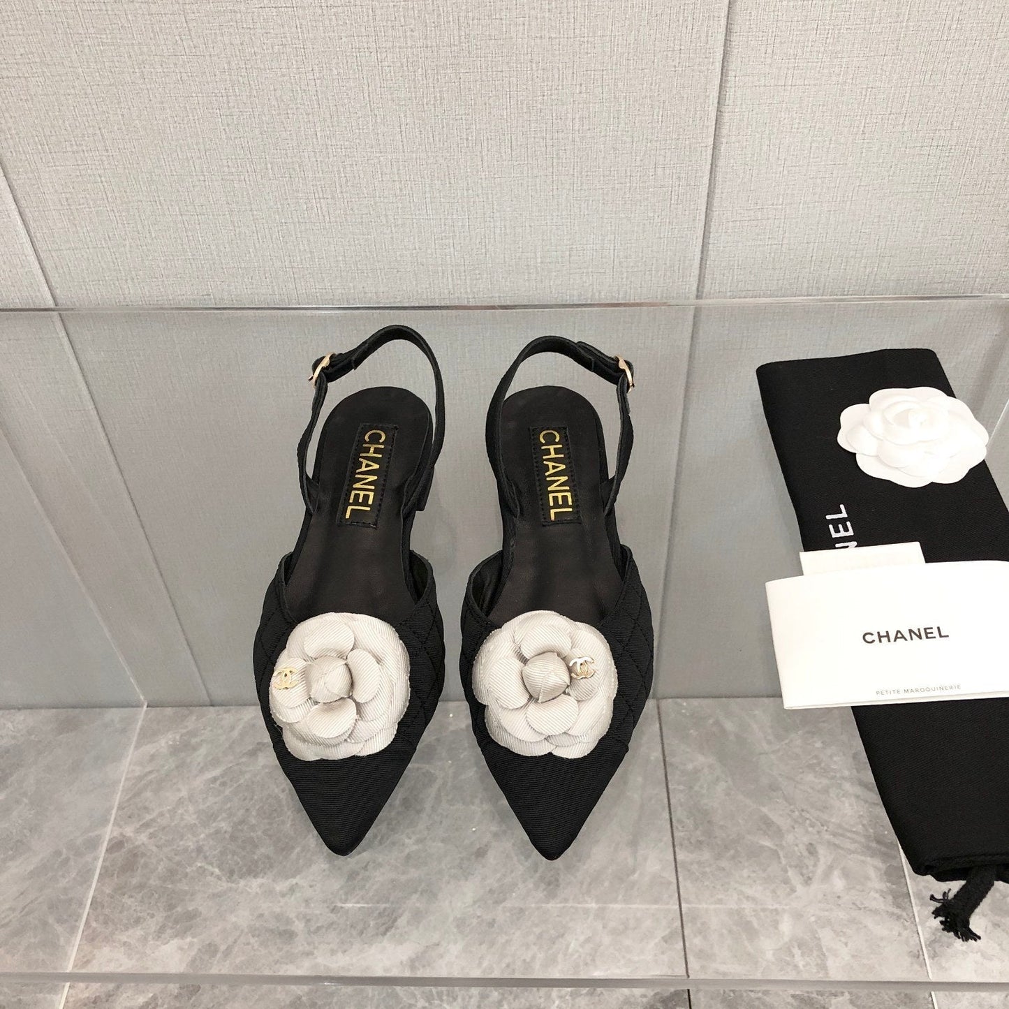 CC 25C 2CM Slingback Flats Black White Fabric 213237