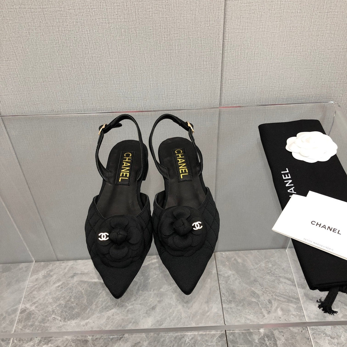 CC 25C 2CM Slingback Flats Black Fabric 213238