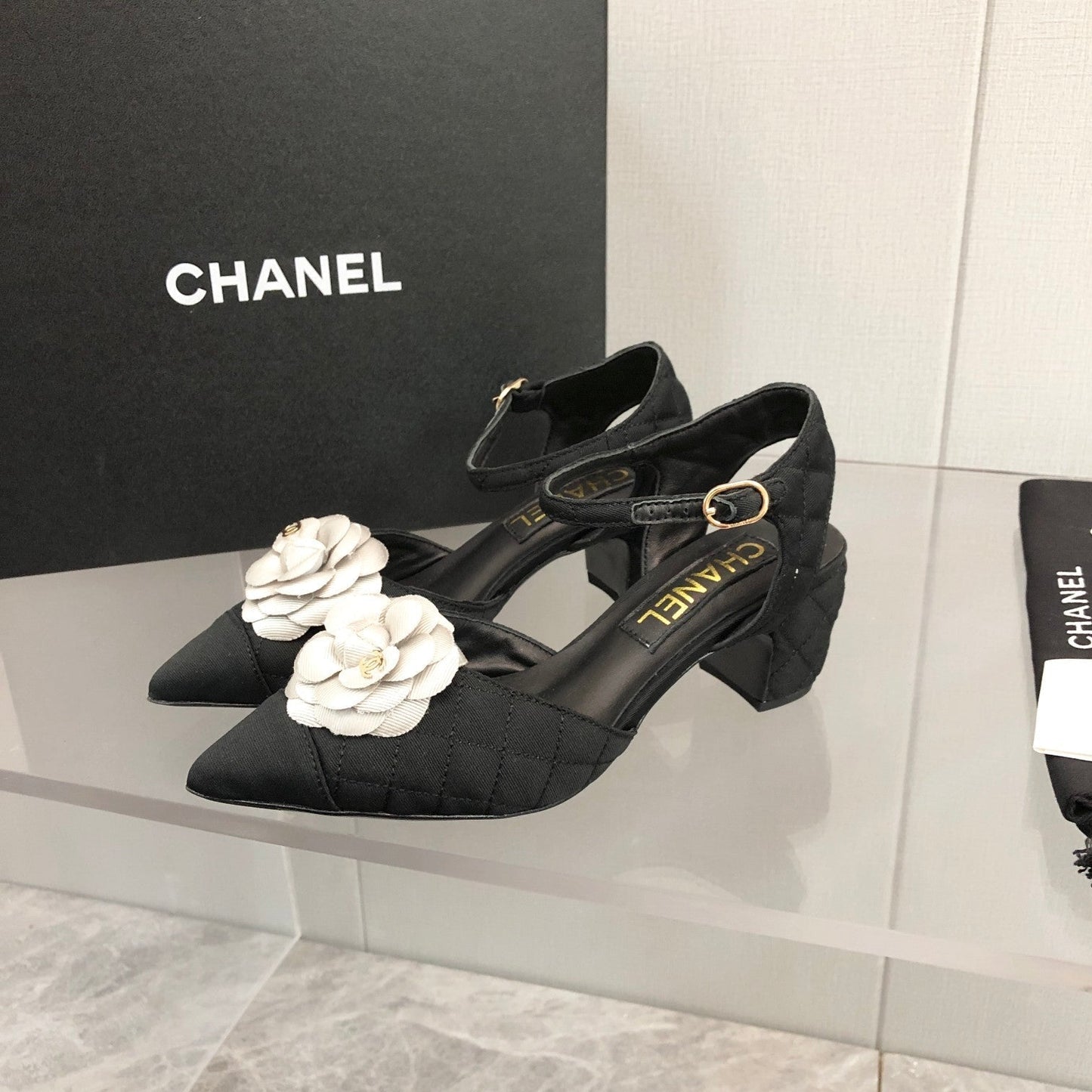 CC 25C 5CM Slingback Flats Black White Fabric 213240