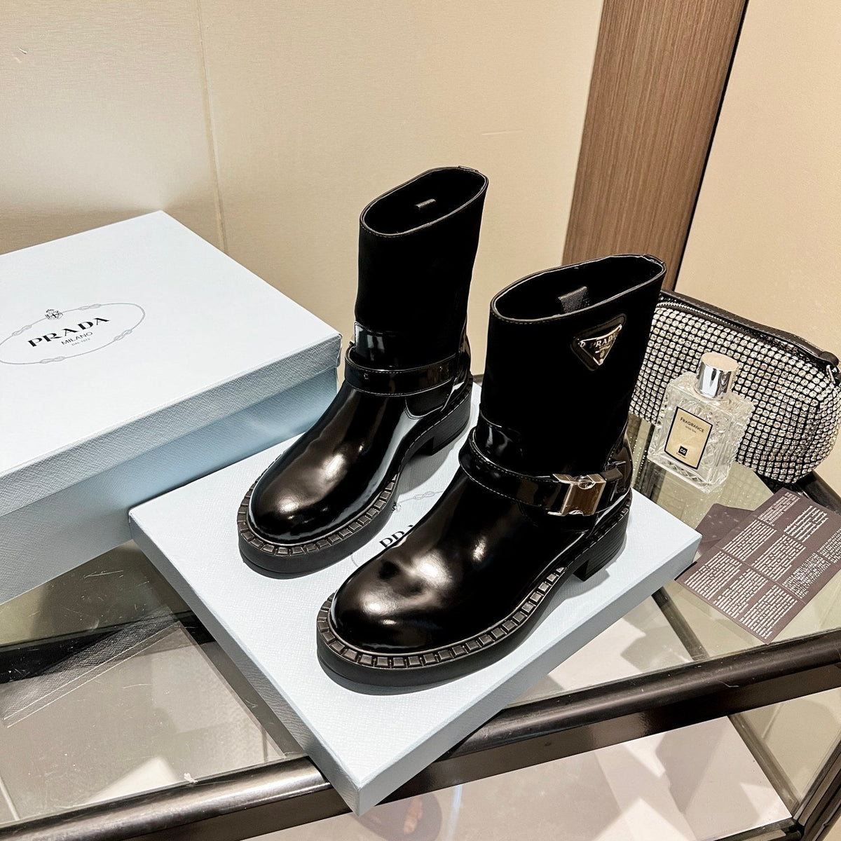 ANKLE BOOTS WITH STRAP IN BLACK CALFSKIN