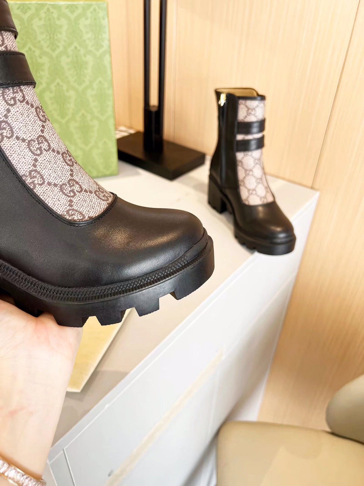 GG ankle boots black monogram canvas cowhide 397794