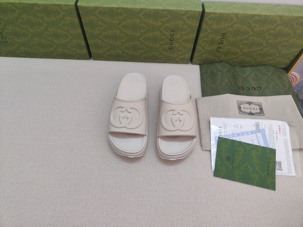 GG Lide Sandal With Interlocking Cream Rubber 788124