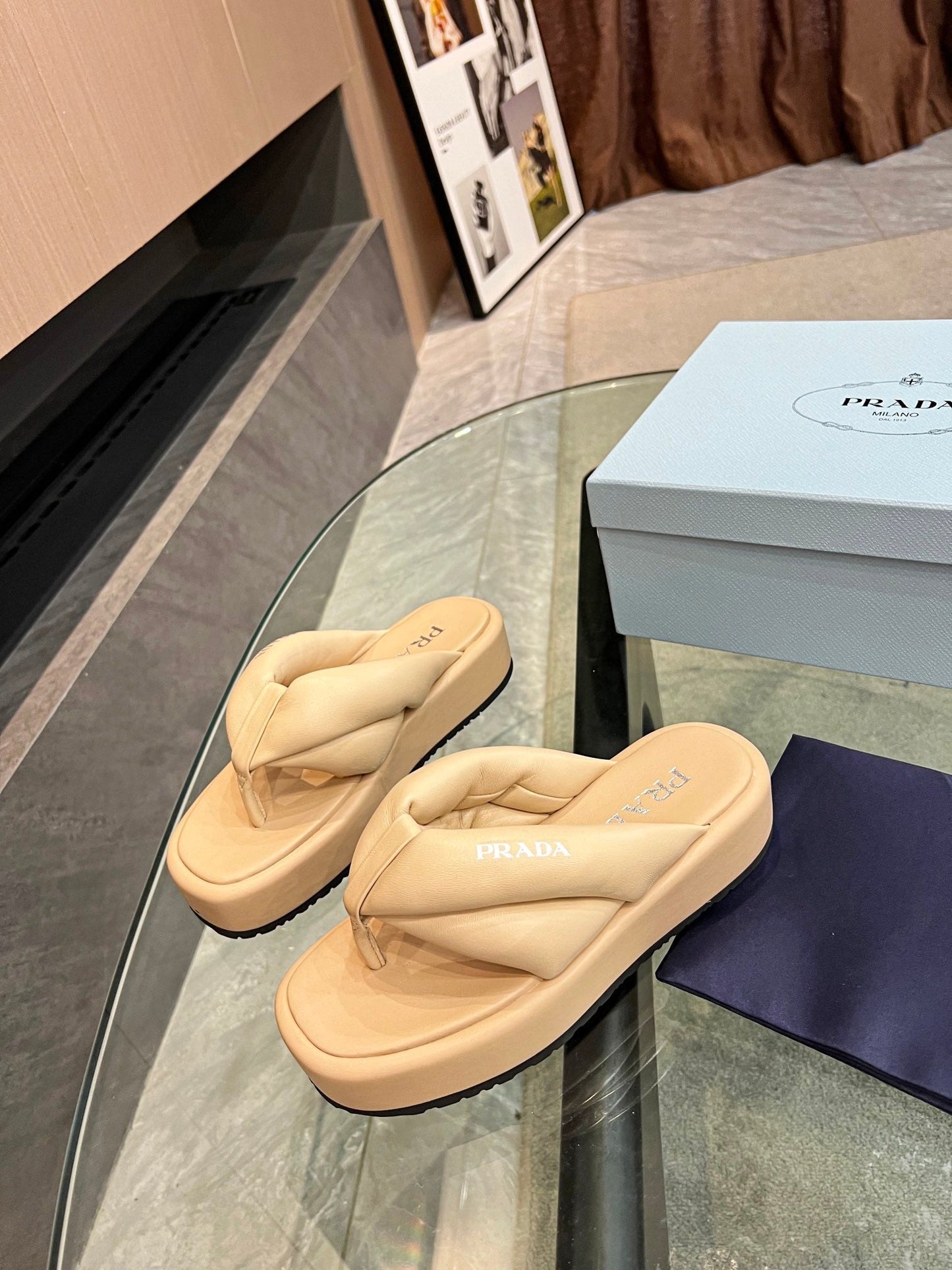 PRA THONG FLATFORM SANDALS TUSCAN LAMBSKIN
