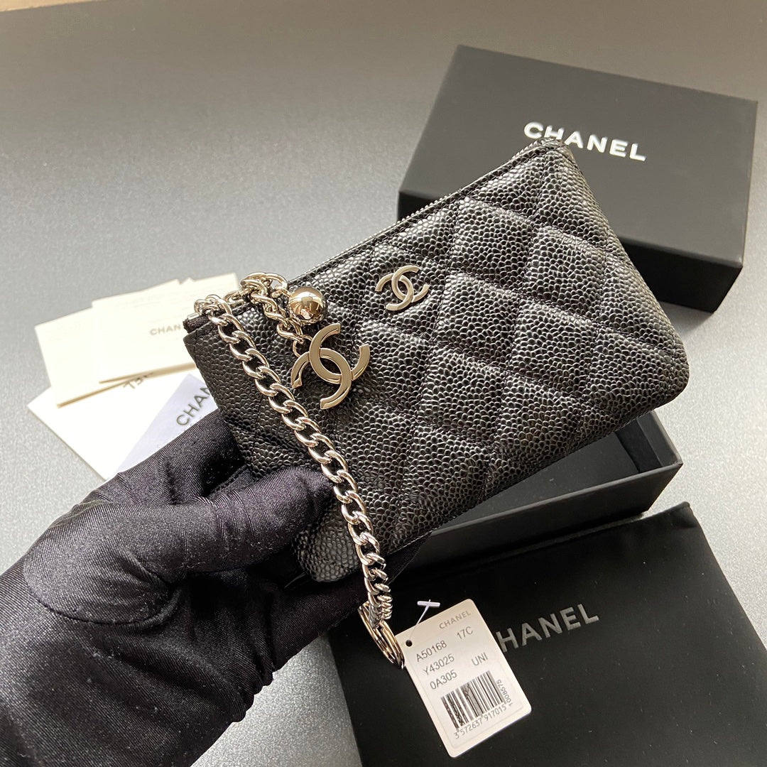 CC A50168 Keyring Cardholder Black Caviar Sliver Steel 229707