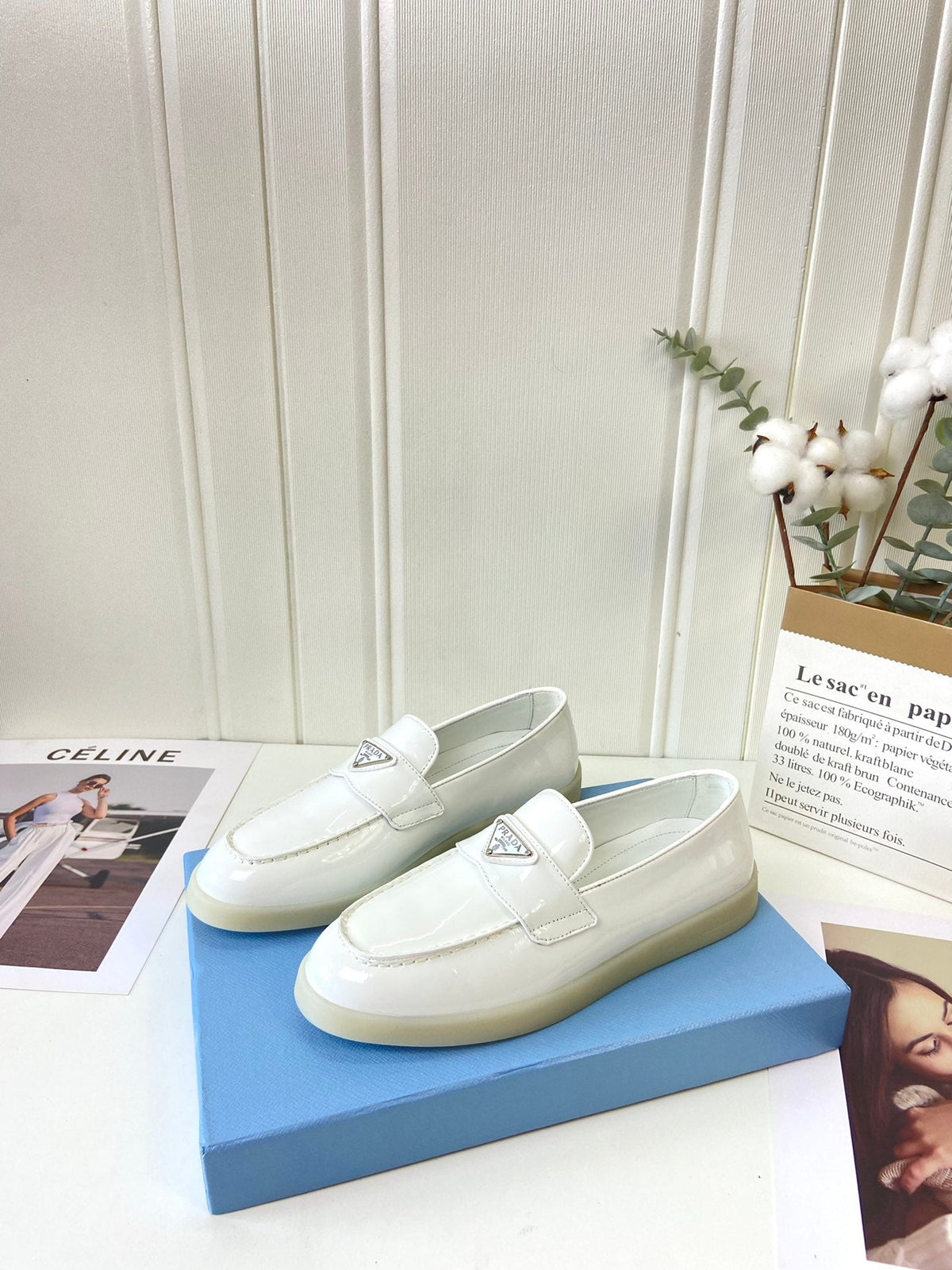 Prada Silhouette Loafers White Patent Leather 839213
