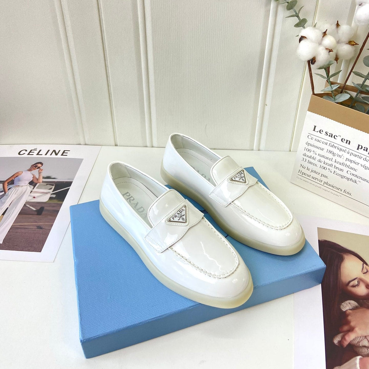 Prada Silhouette Loafers White Patent Leather 839213