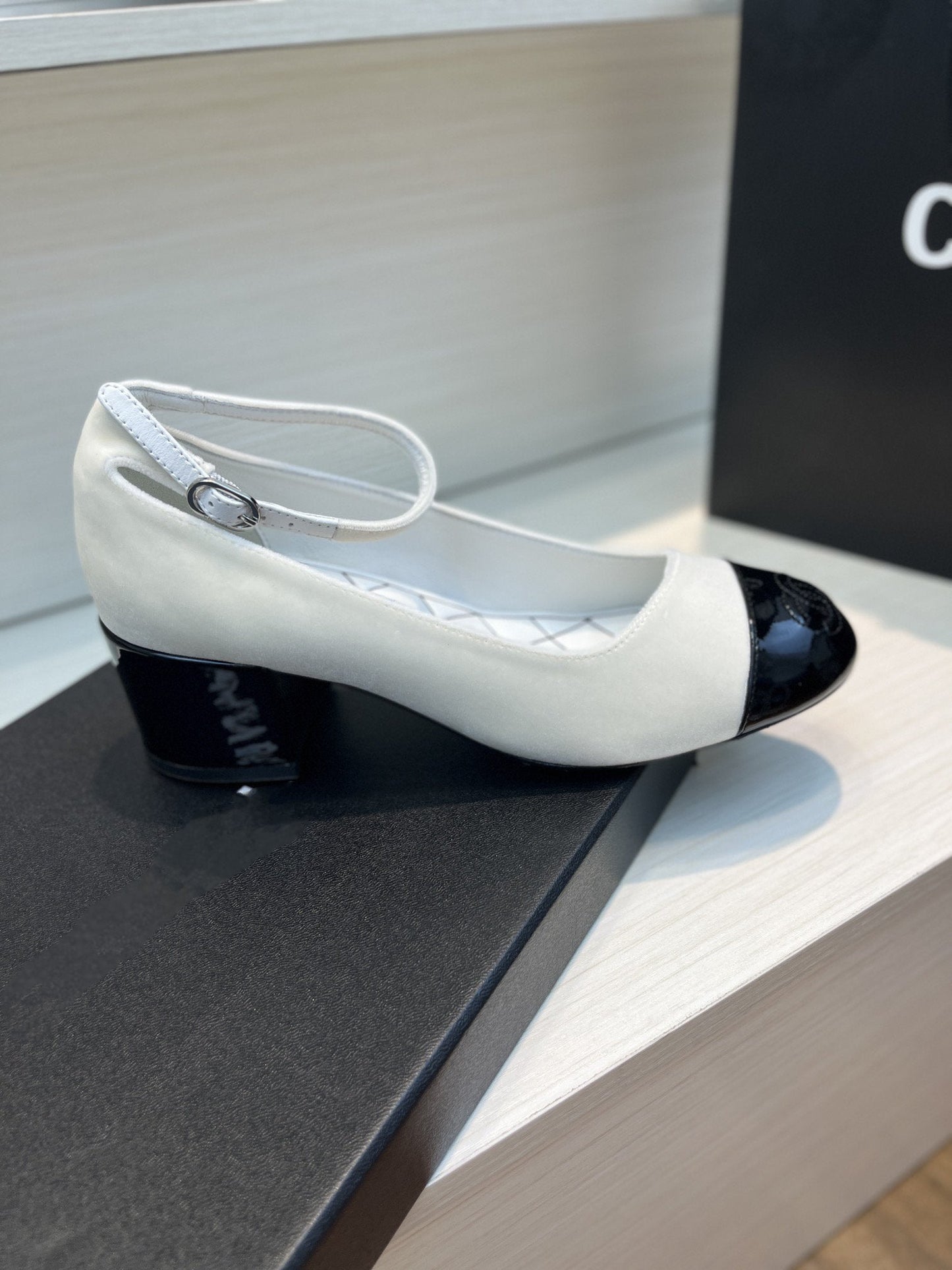 mary janes ivory black velvet