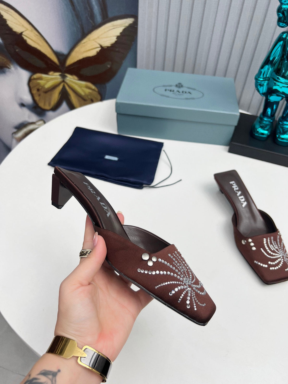 Prada 26SS Sandal 4cm Chocolate Satin 680969