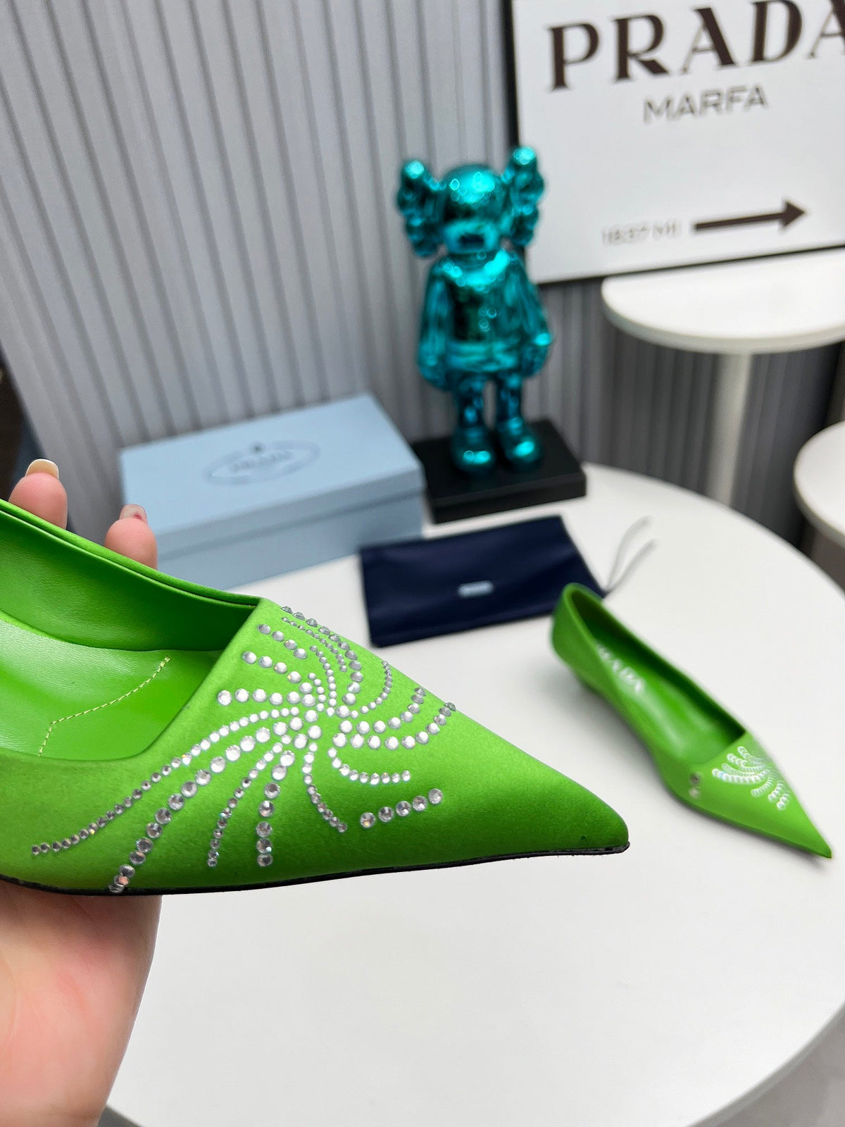 Prada 26SS Pumps 4cm Green Satin 680963