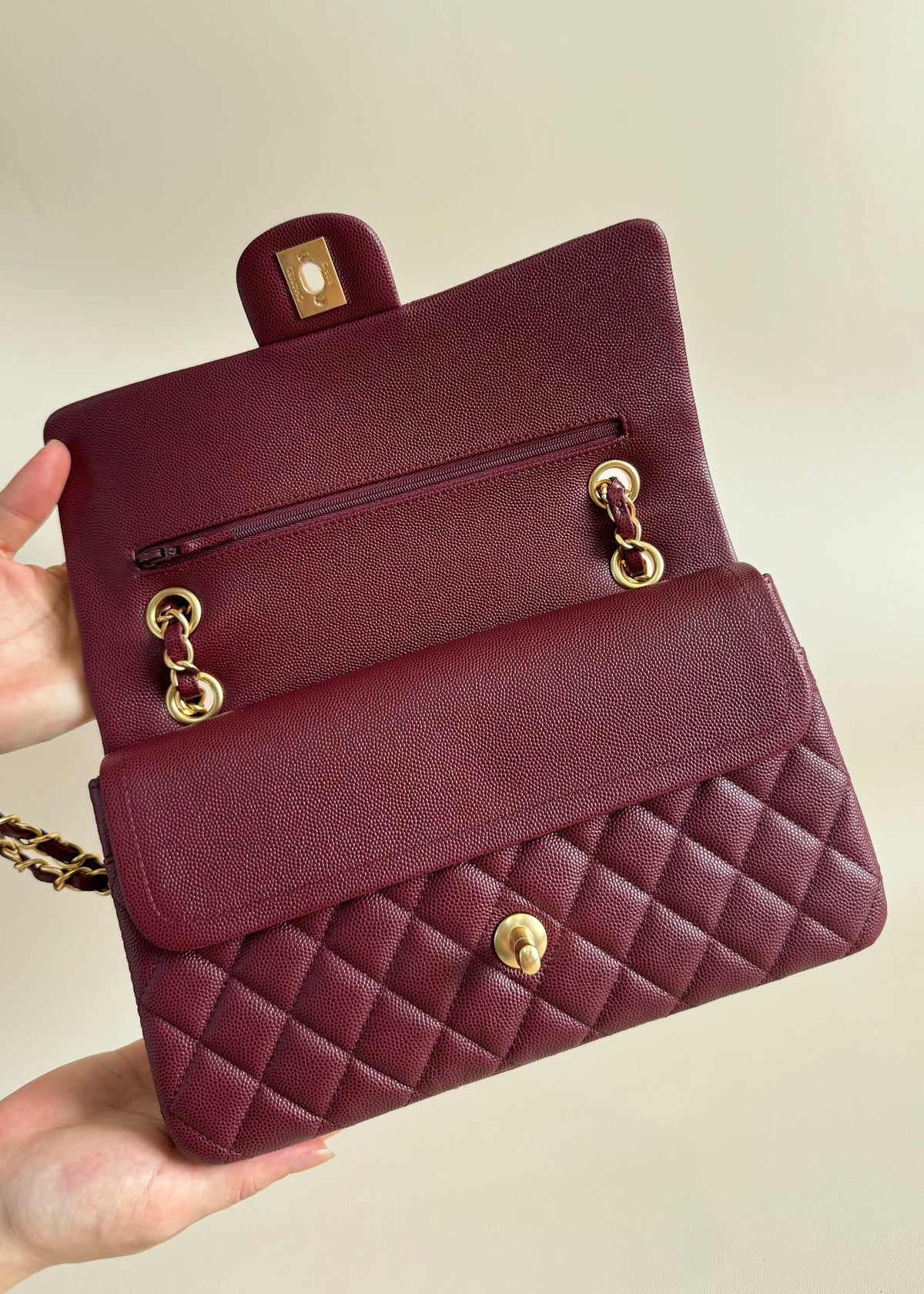 CC Classic Double Flap Bag 25cm Burgundy Caviar Leather