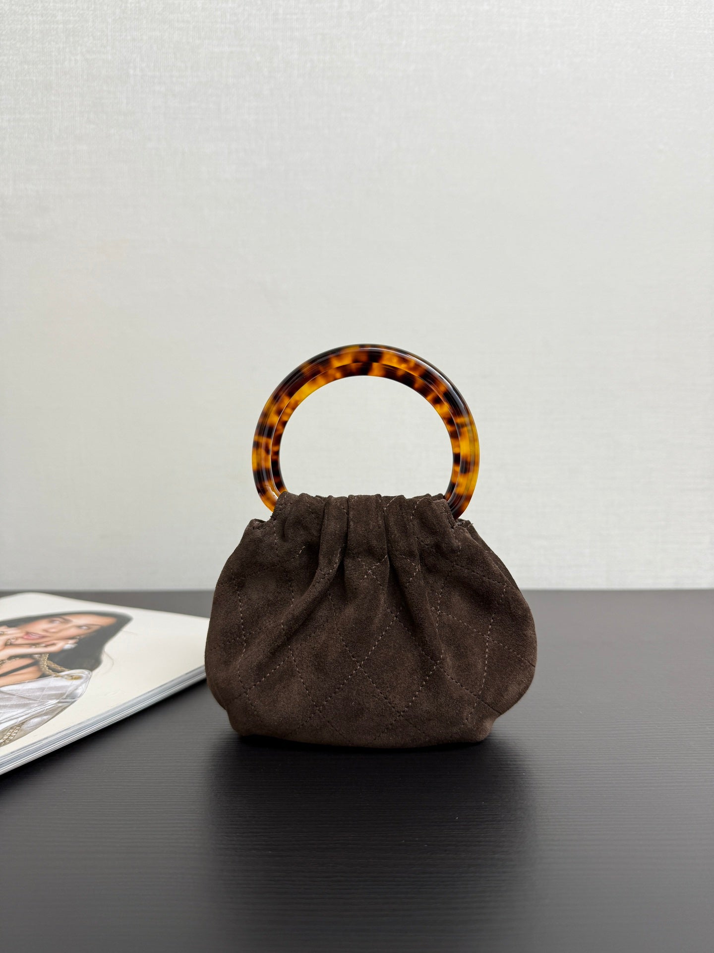 Chanel 2026 Pouch 24cm Chocolate Tortoiseshell Suede Effect Plexi