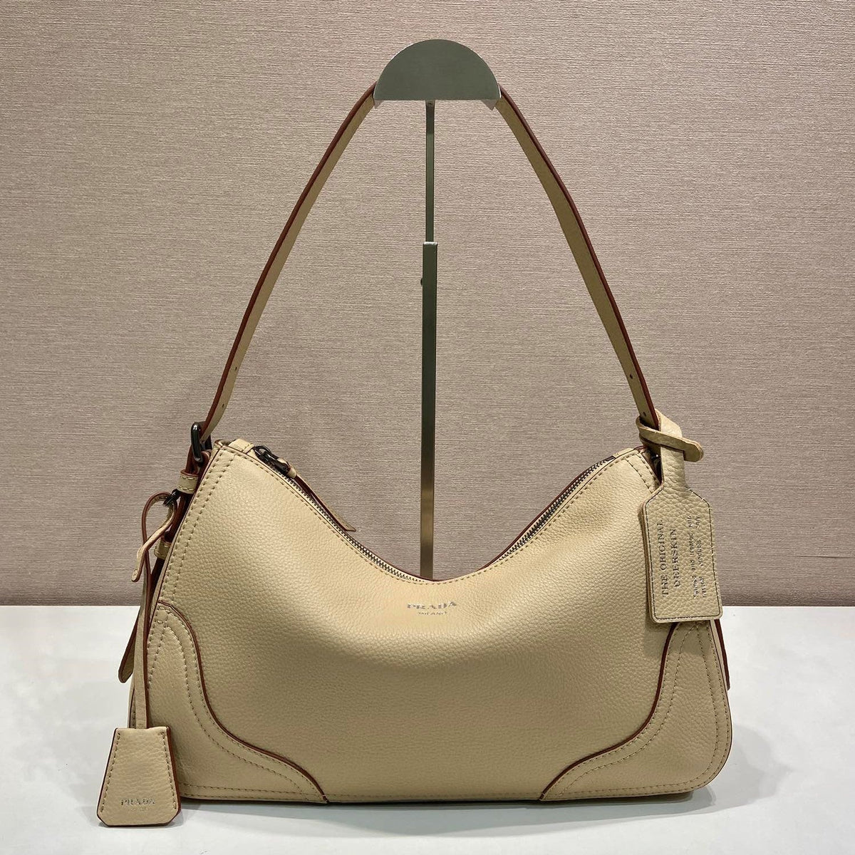 Prada Aimèe Large Shoulder 36cm Bag Light Beige Cowhide