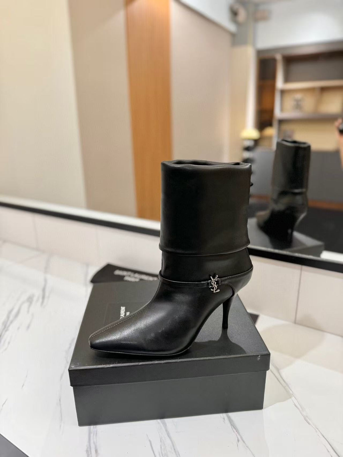 YSL Niki Ankle Boot 90mm Black Leather