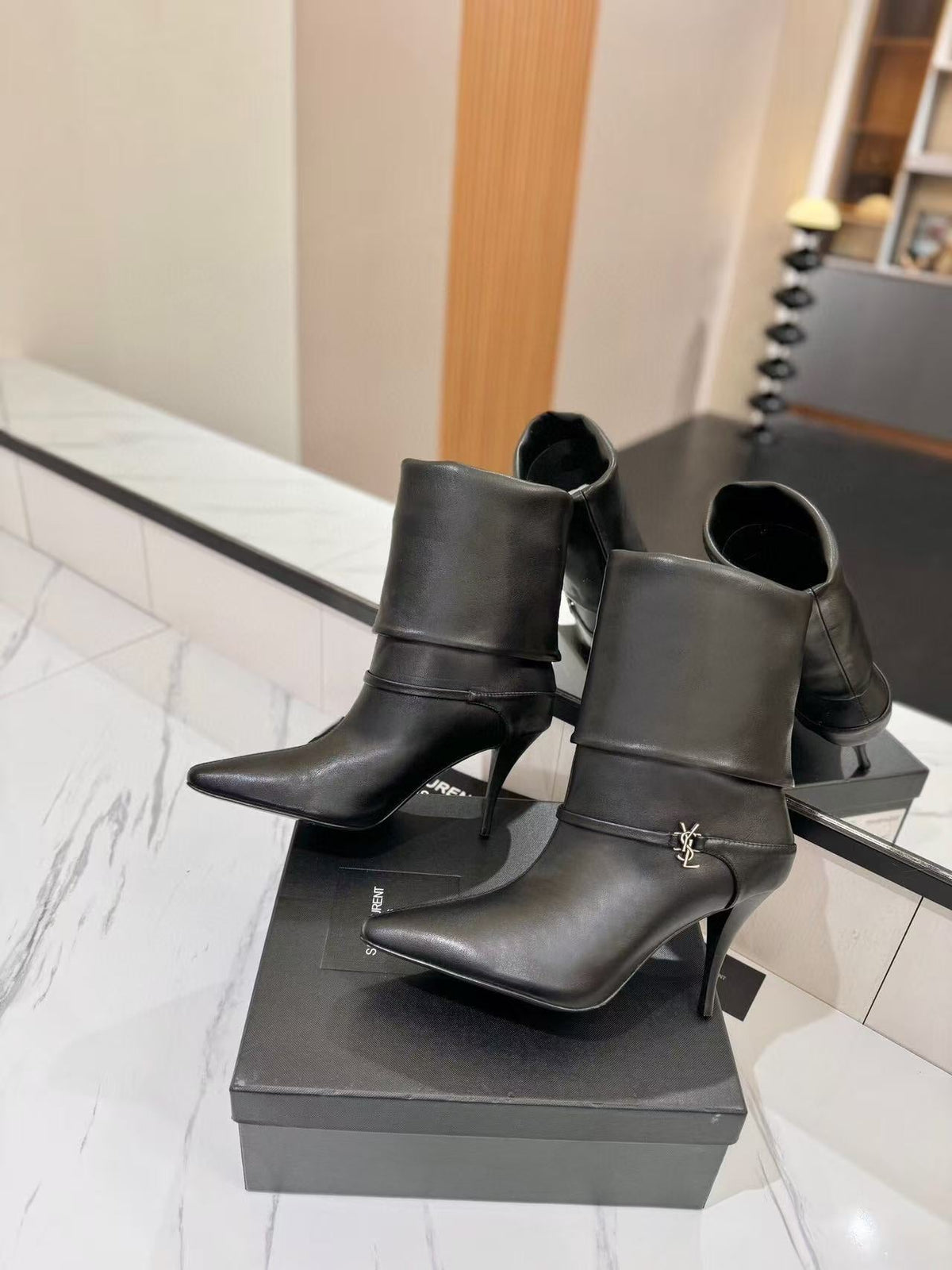 YSL Niki Ankle Boot 90mm Black Leather