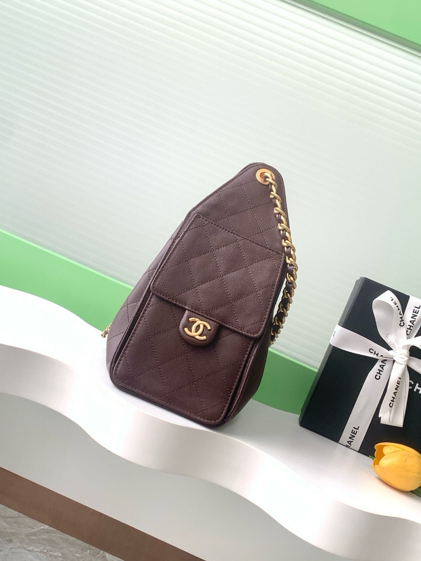 CC 25C Hobo Bag 30cm Dark Brown Grained Calfskin