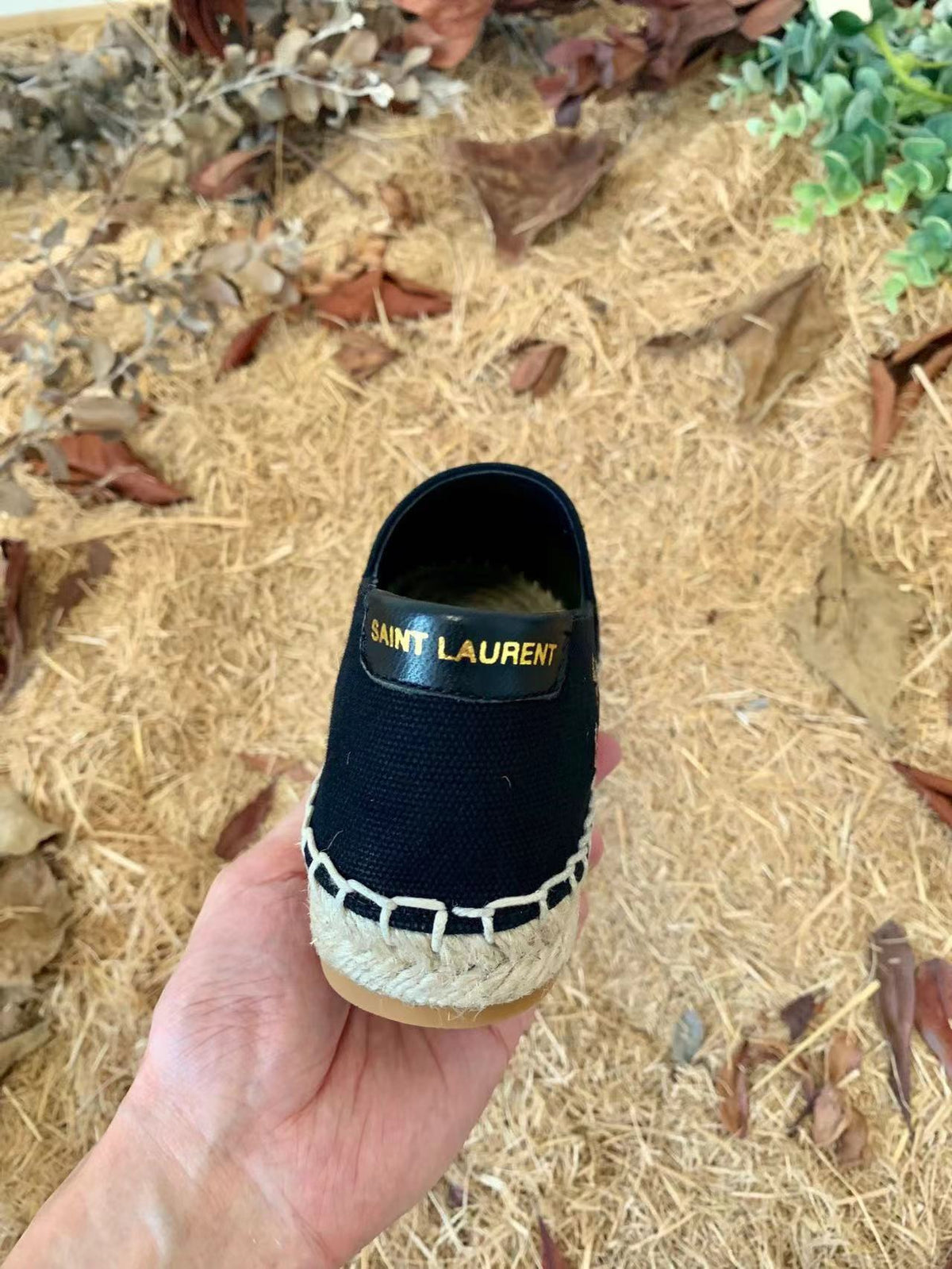 YSL Embroidered Espadrilles In Canvas Black
