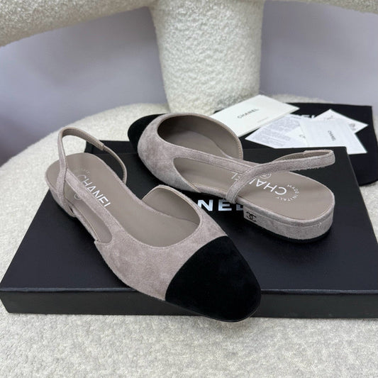 CC 25A Slingback Flat Grey Black Suede