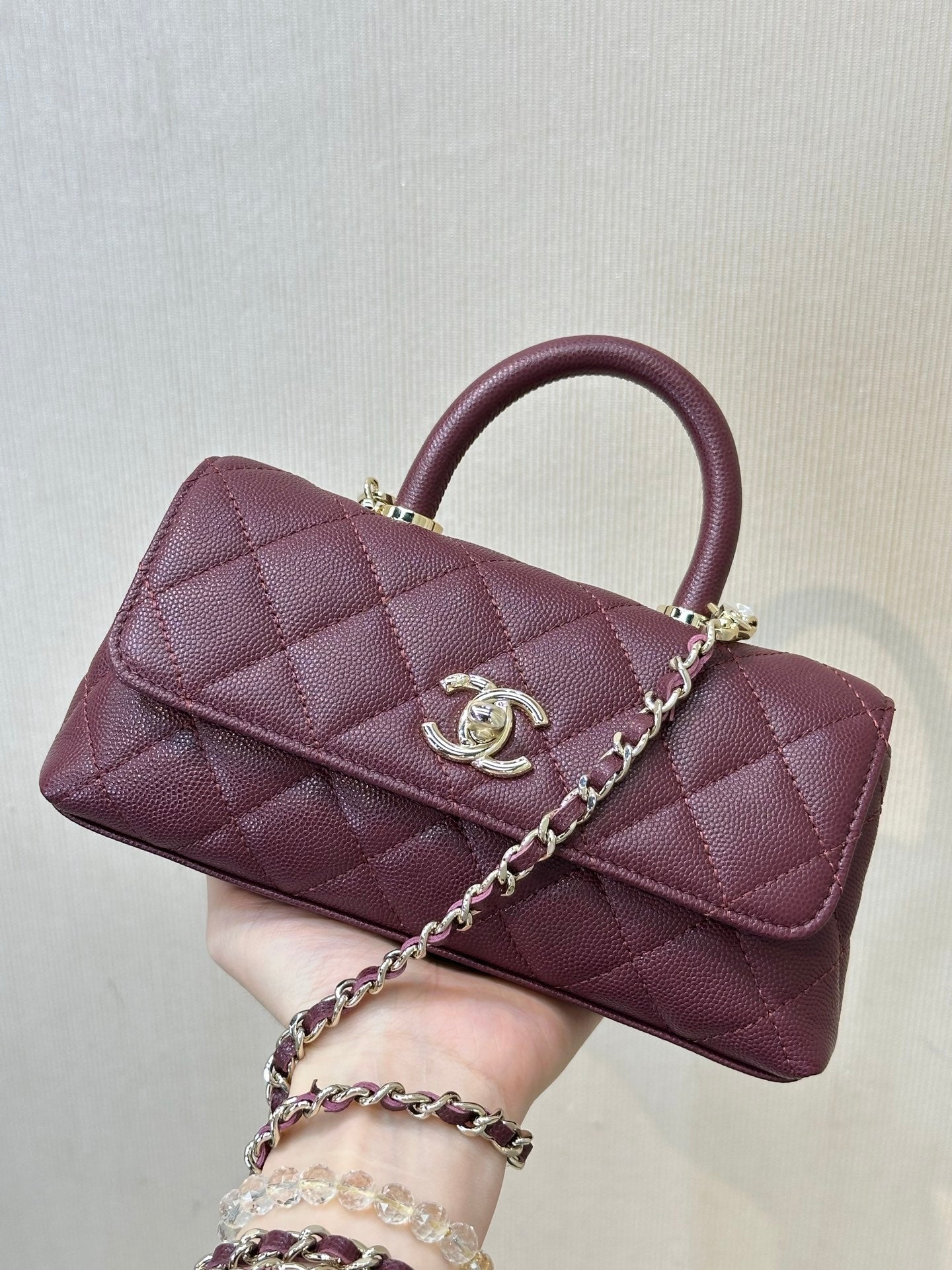 CC Coco Handle Bag 21cm Grained Calfskin Leather