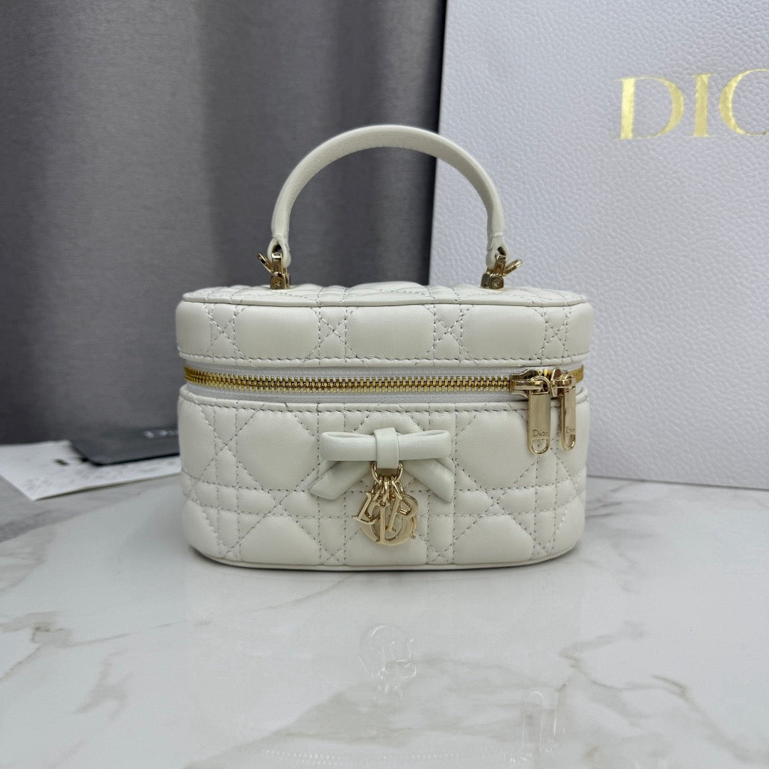 CD Mini Cosmetic Bag Ivory Cannage Quited Lambskin