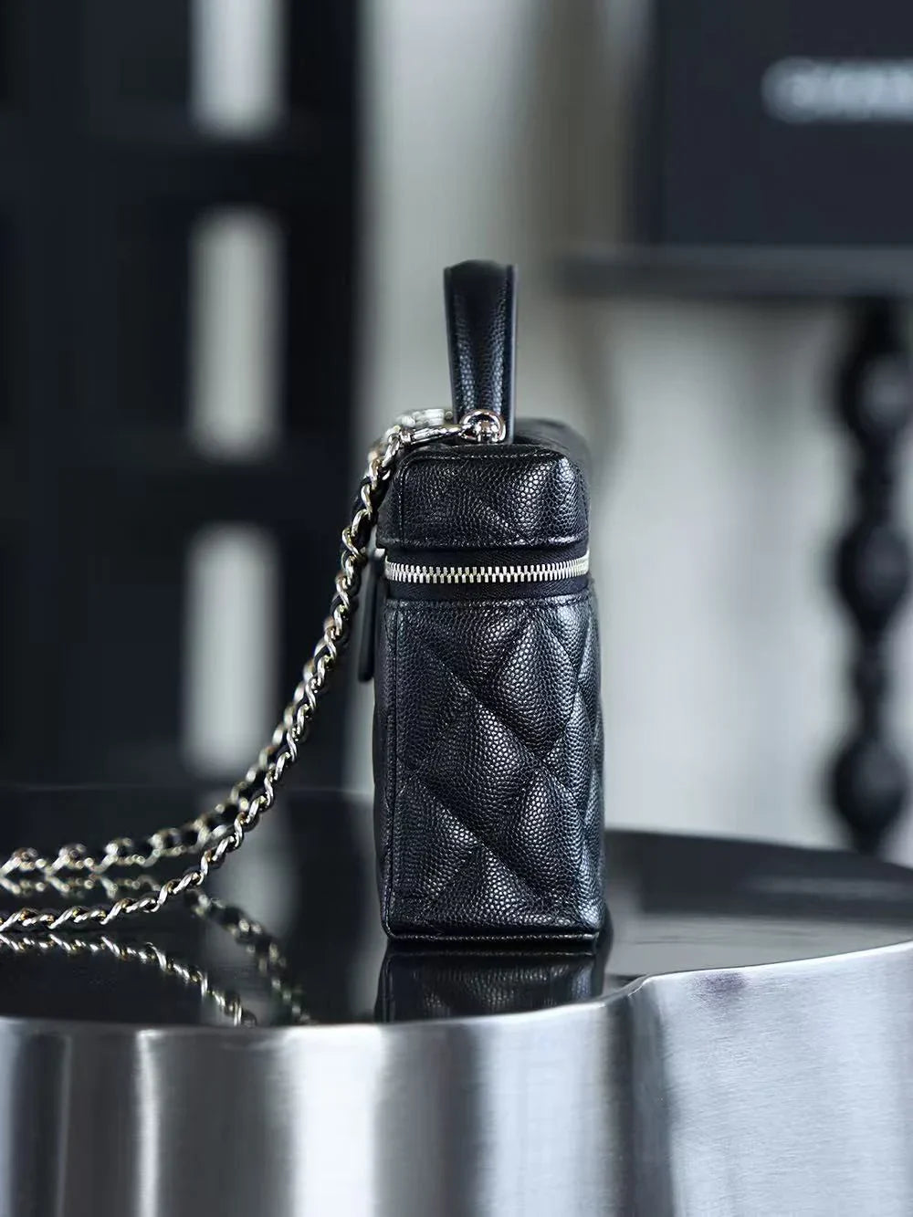 Chanel 2026 Vanity Bag 19.5cm Black Silver Caviar Leather