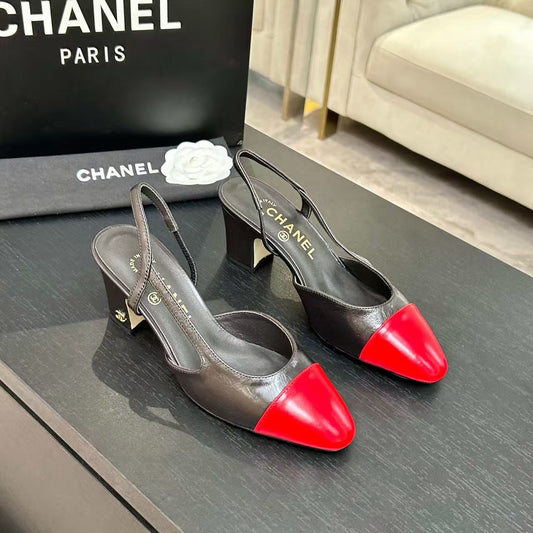 CC 26s Slingback 9cm Black Red Leather