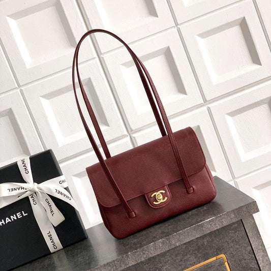 Chanel 26 Shoulder Bag 22 Deep Red Caviar Leather