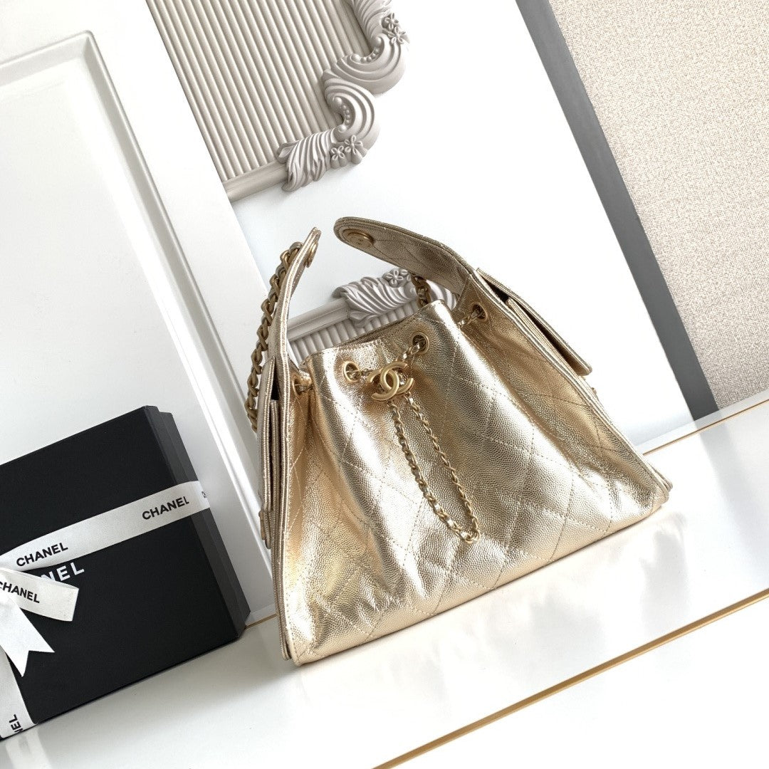CC 25 Hobo Bag 26cm Gold Metallic Grained Calfskin