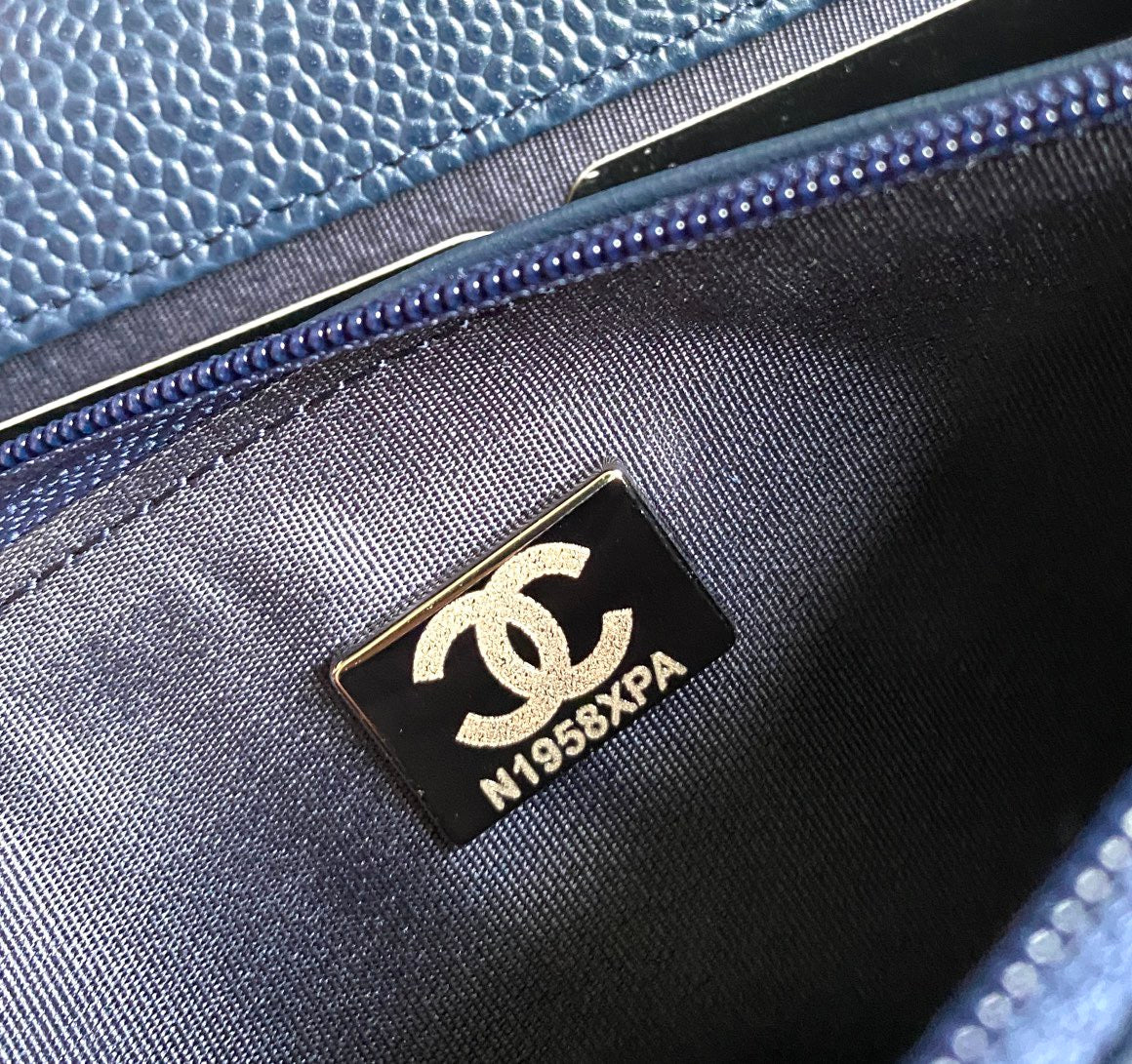 CC WOC Fortune Bag Navy Blue Quilted Caviar Leather Sliver Hardware