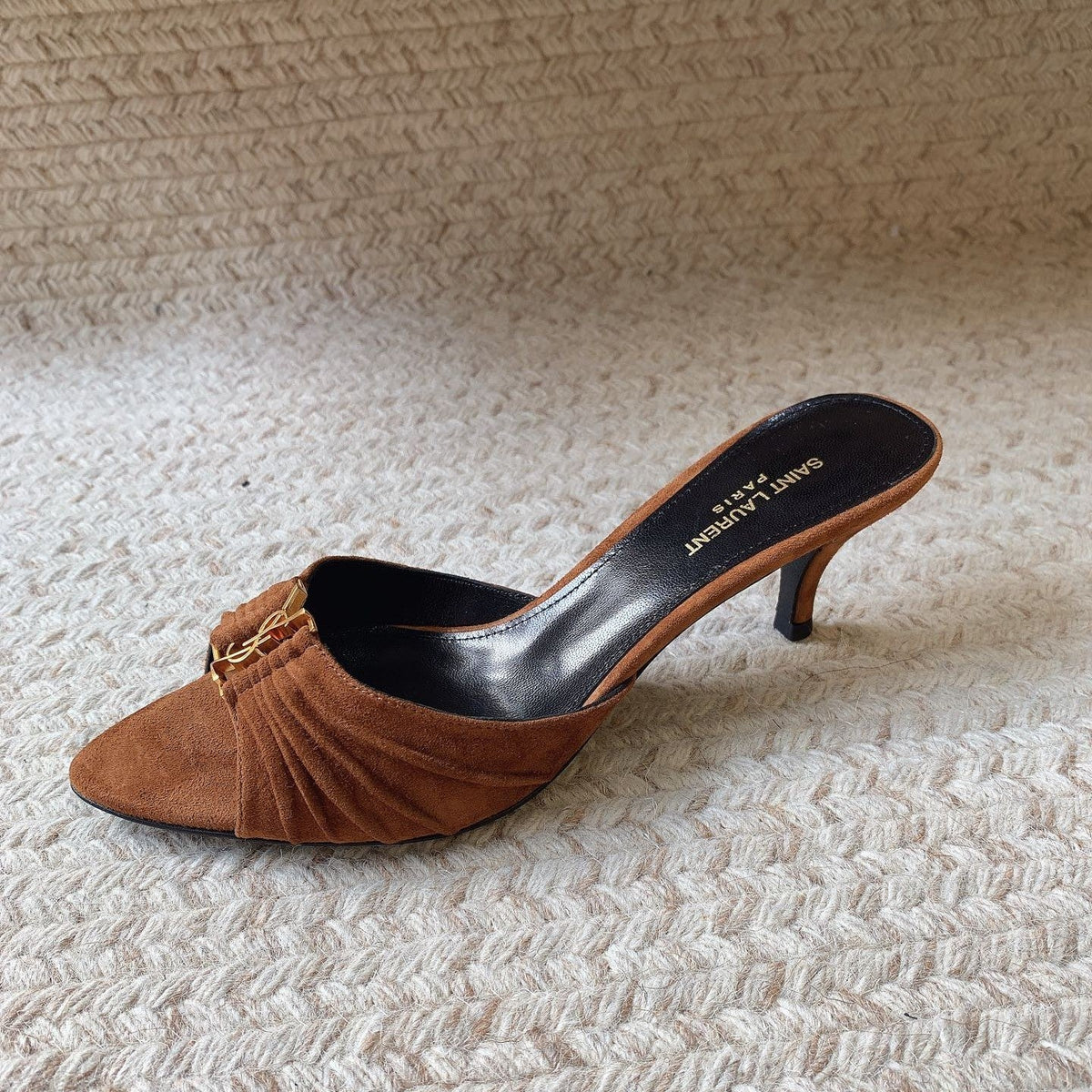 YSL Babylone Mules 6cm Coffee Brown Suede