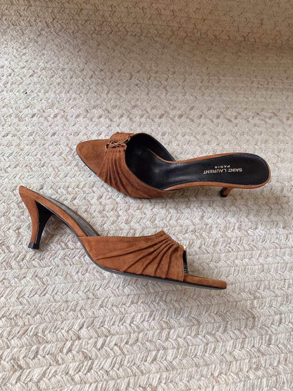 YSL Babylone Mules 6cm Coffee Brown Suede
