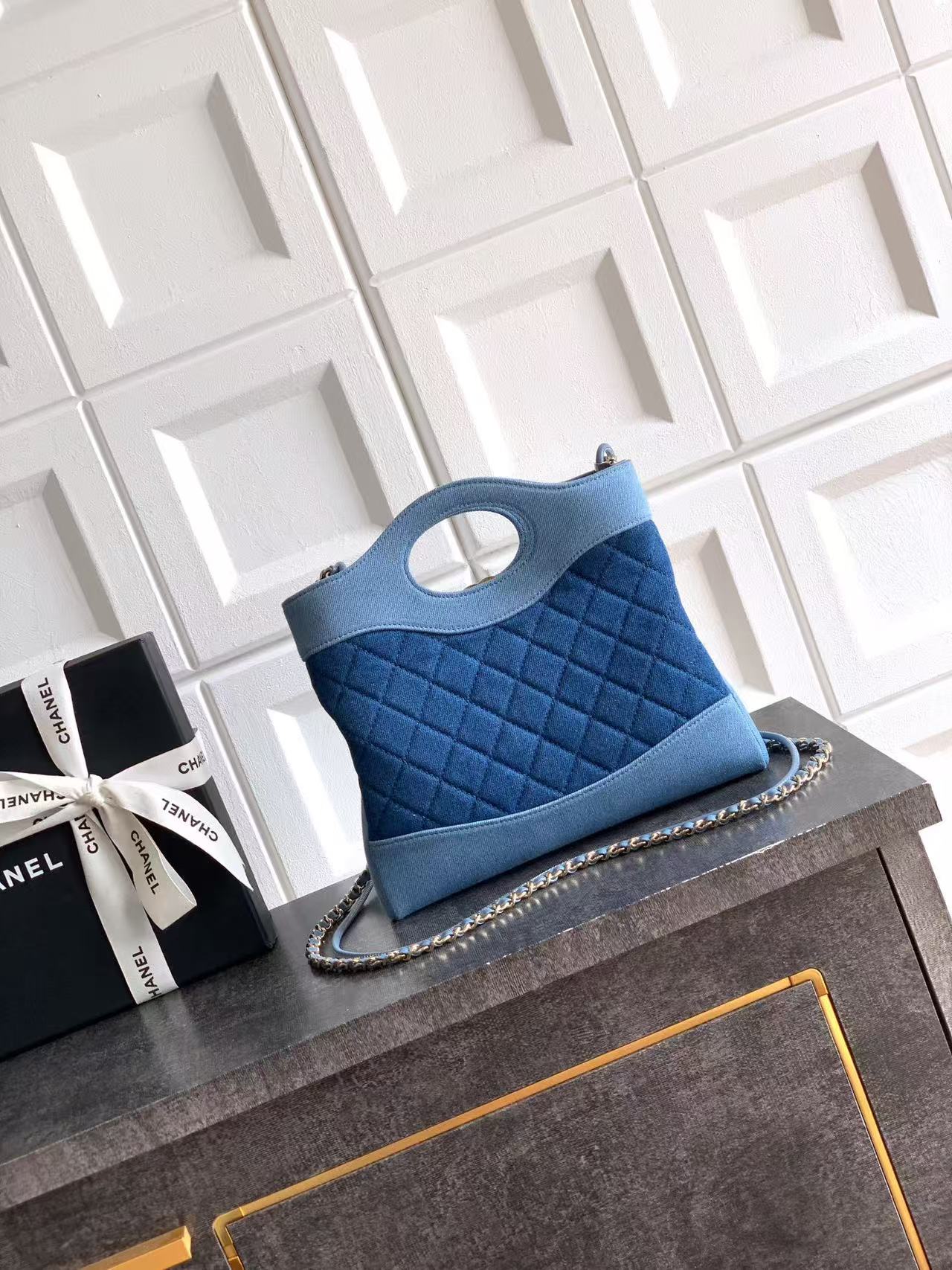 CC Mini Shopping Bag 22cm Blue Denim
