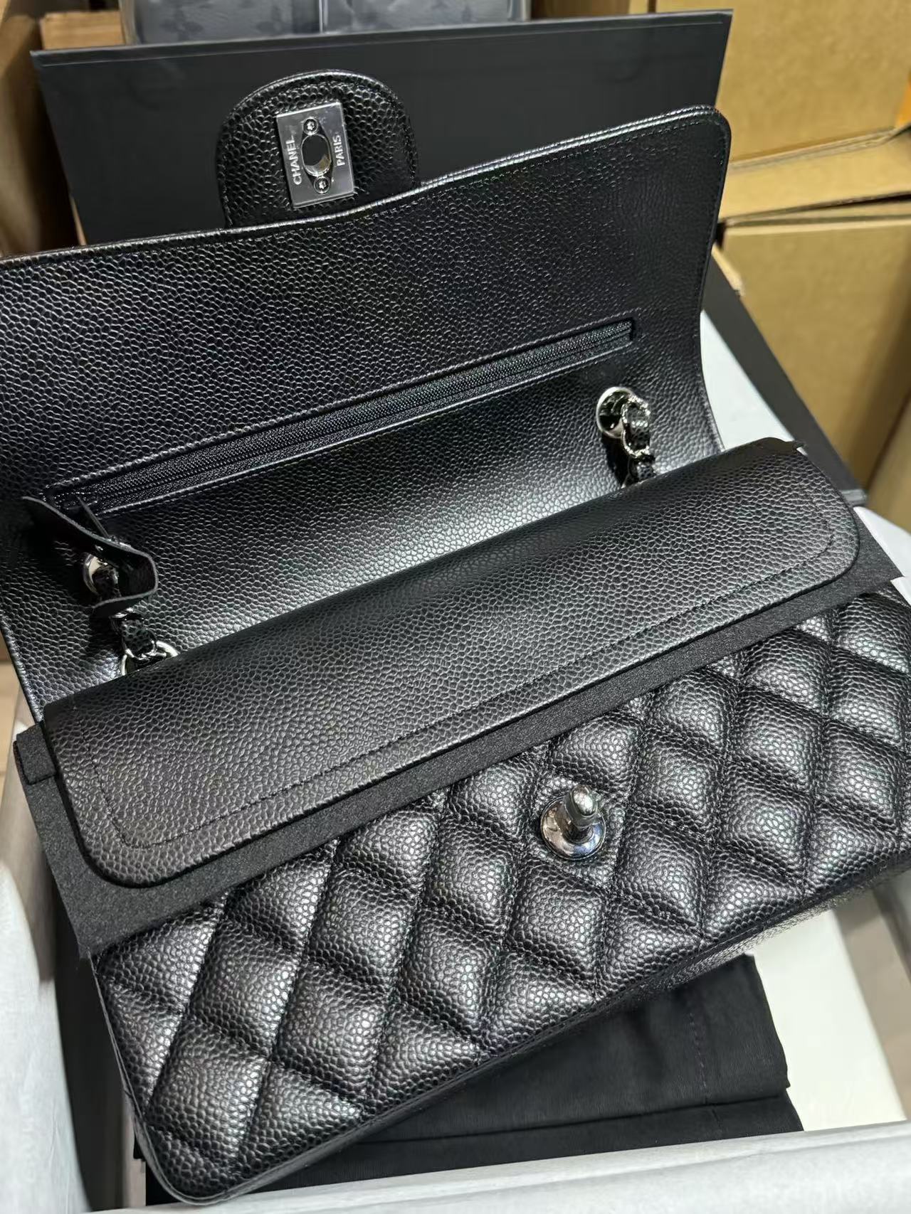 CC Mini Flap Bag 23cm Black Caviar Leather SHW