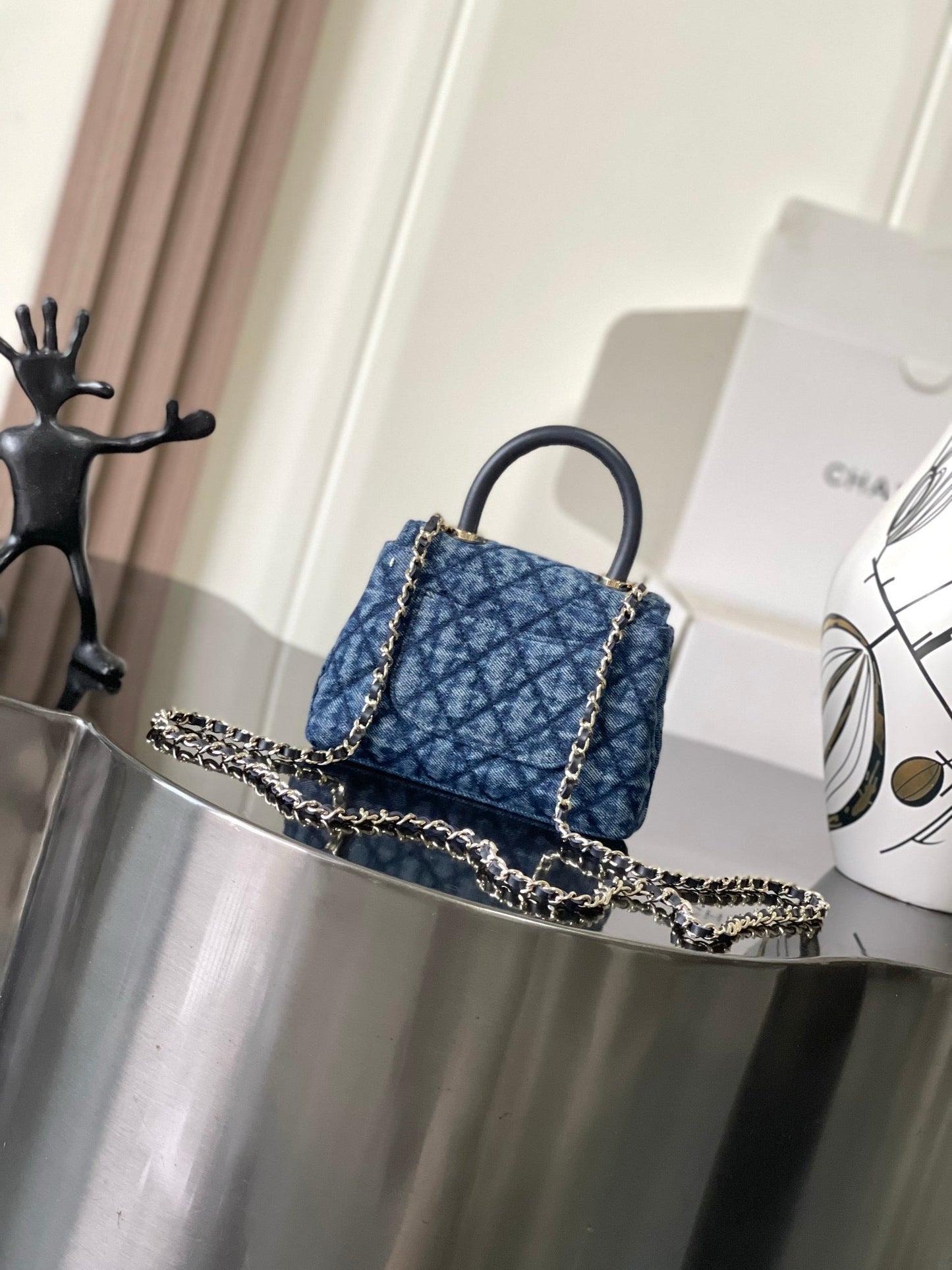 CC Coco Handbag 16.5cm Blue Quilted Denim