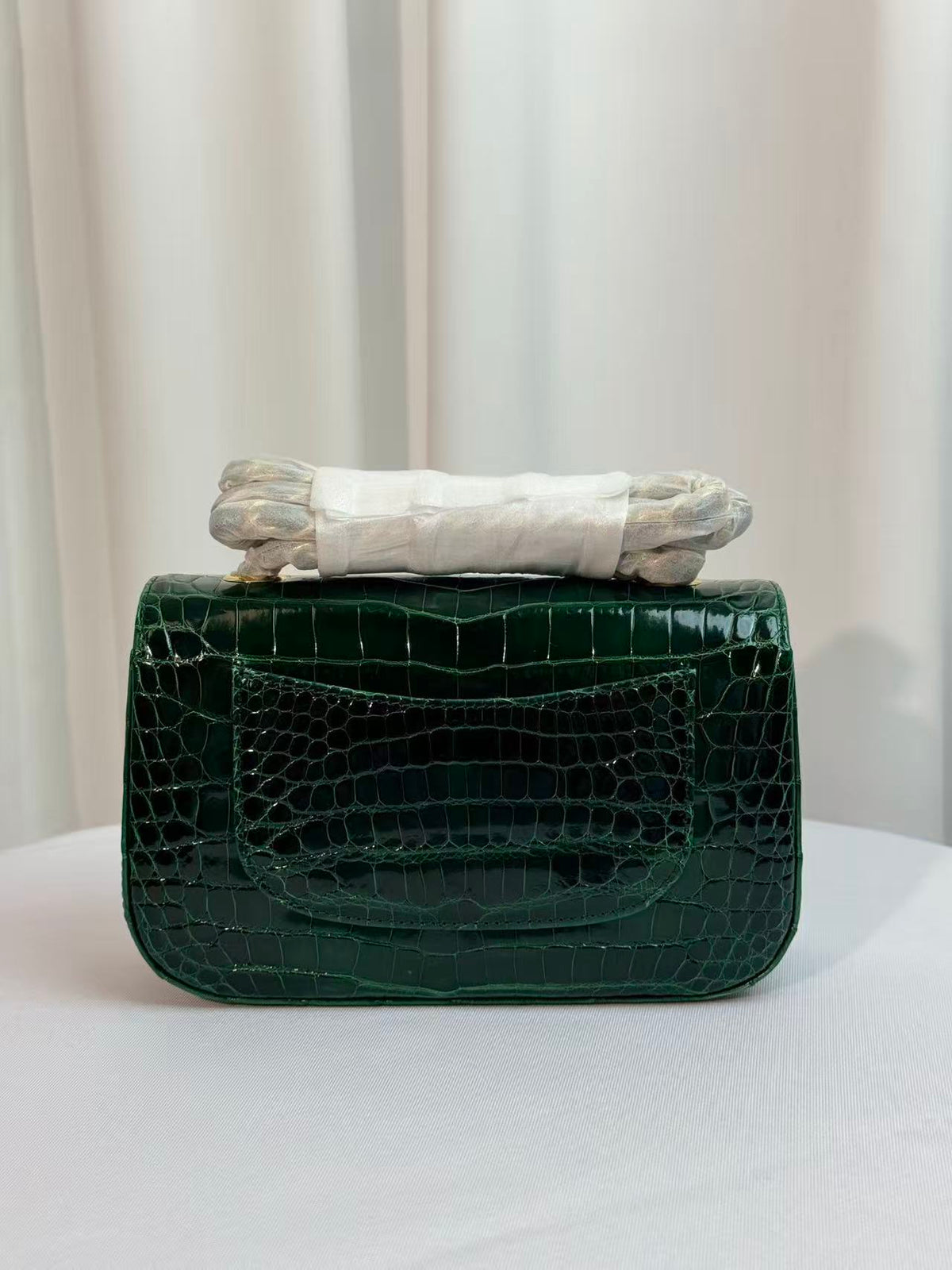 CC Mini Flap Bag 20cm Teal Green Crocodile (Need production time)