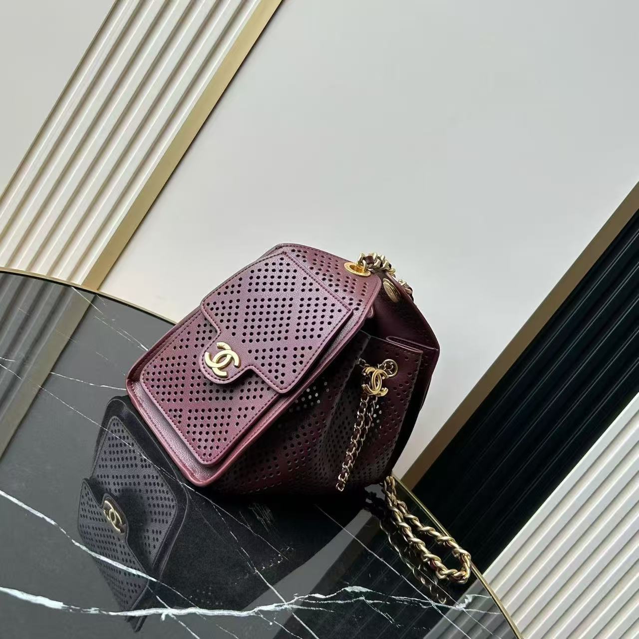 CC 26s Small Handbag 22cm Burugndy Perforated Calfskin