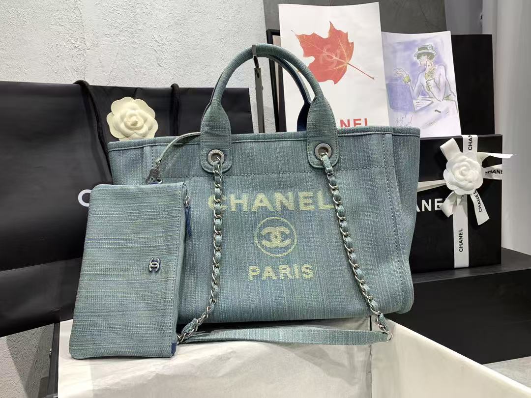 CC Large Deauville Shopping Tote Bag Blue Denim